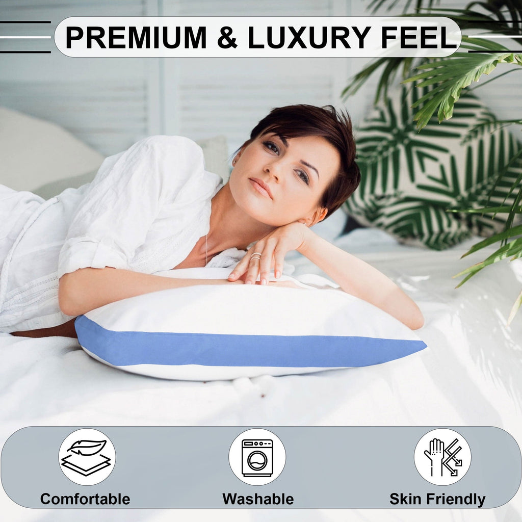 Hotel Collection Gusseted Queen 18x26 Bed Pillows for Sleeping Set of 2 Polycotton White Blue Stripe Comfortable - Hotel Quality Plush Sleeping Pillows Detail