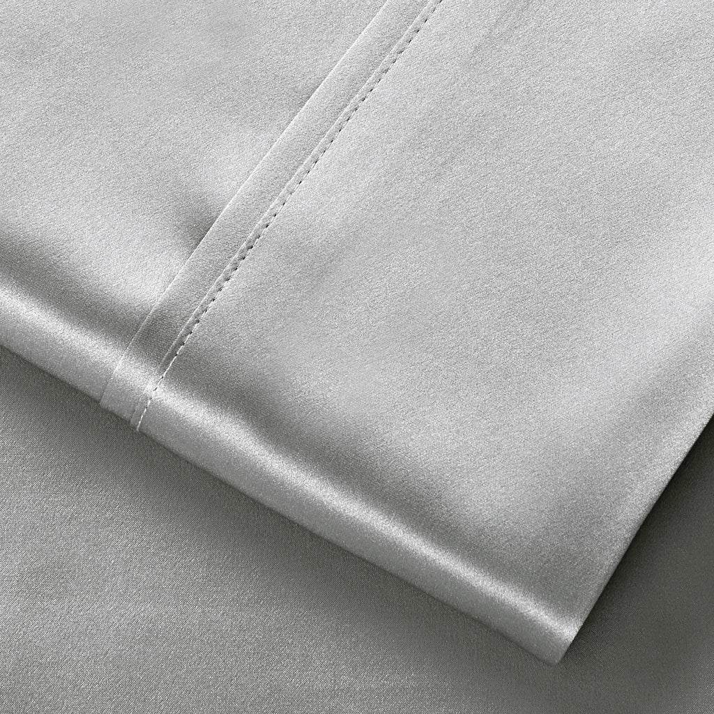 Wrinkle-Resistant Luxury Satin Sheets Set Full Size Light Gray, 4-Piece Bedding Sets with Deep Pockets - Soft and Smooth Satin Bed Shee... - Cooling Hotel Quality Bedding Sheets and Pillowcases Detail