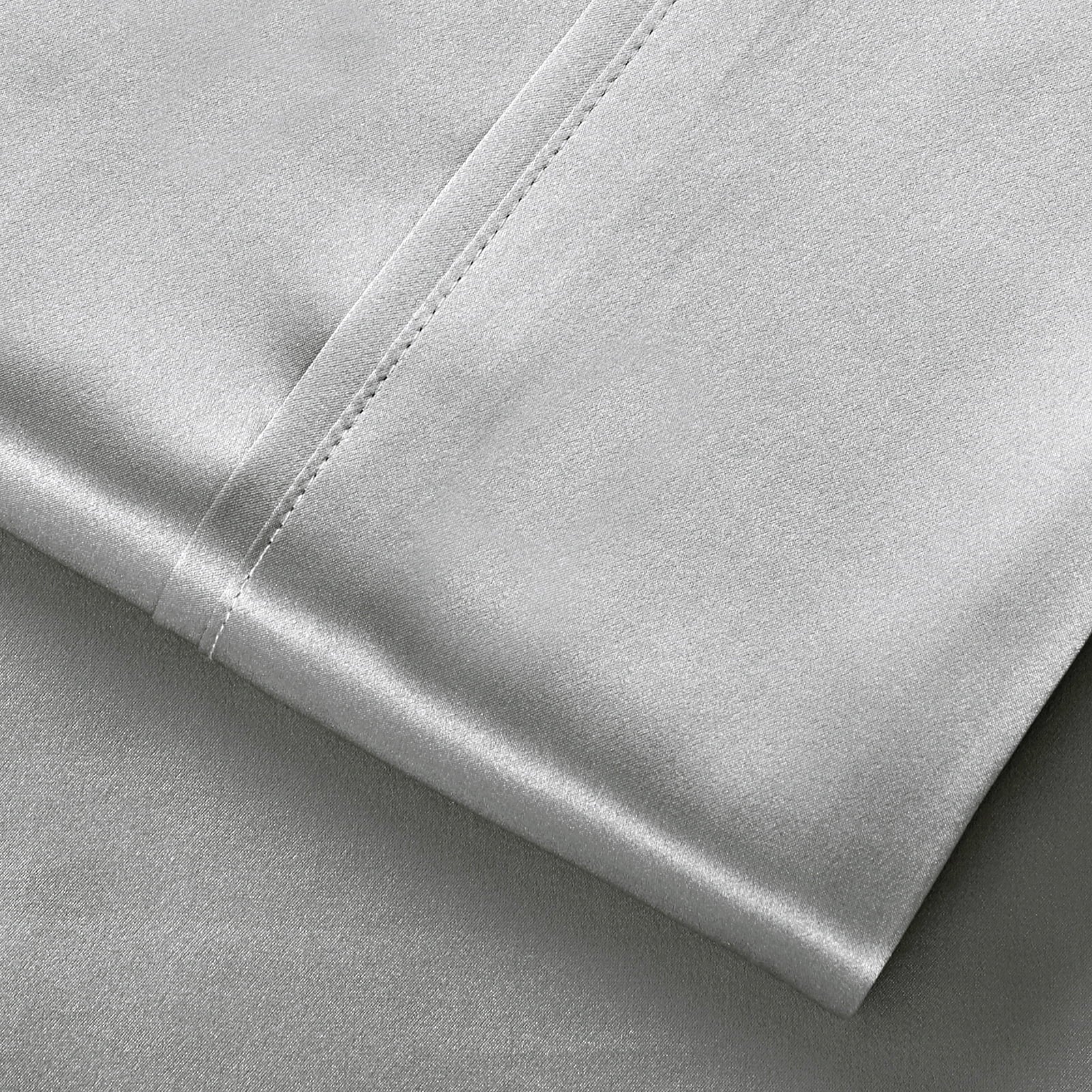 Wrinkle-Resistant Luxury Satin Sheets Set Full Size Light Gray, 4-Piece Bedding Sets with Deep Pockets - Soft and Smooth Satin Bed Shee... - Cooling Hotel Quality Bedding Sheets and Pillowcases Detail