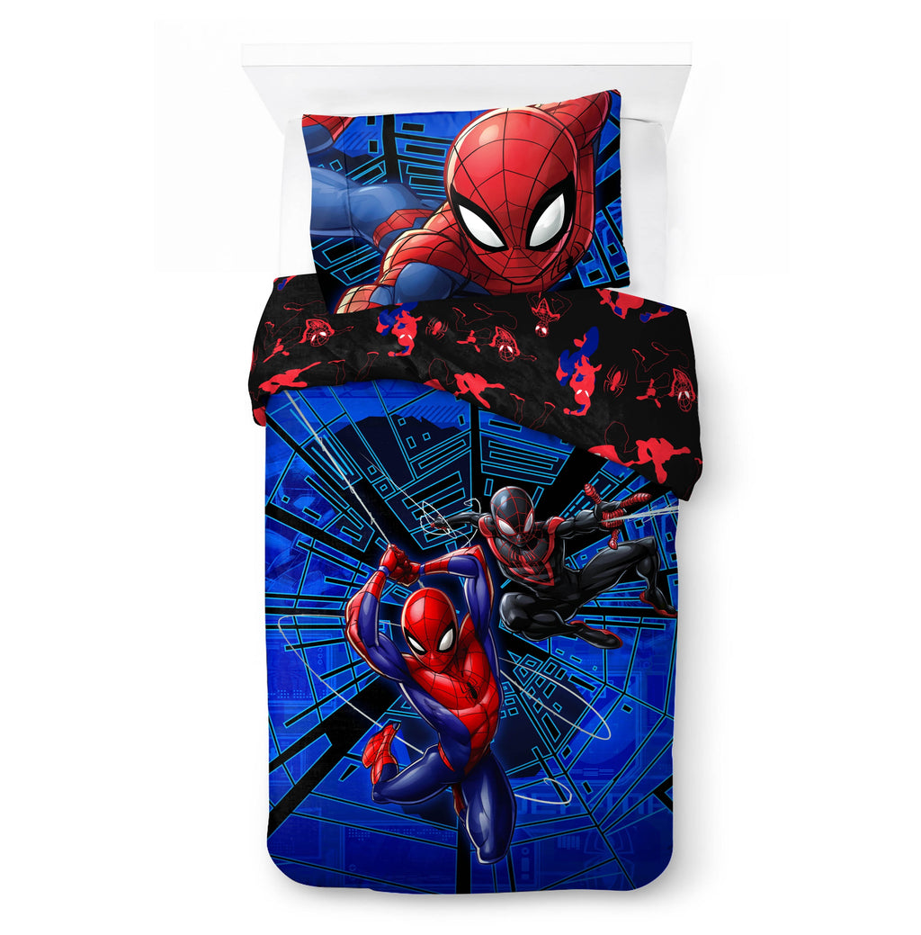 Hypoallergenic Cloud Spiderman Techno City Kids 2 Piece Blue Reversible Comforter and Pillowcase Set, Twin/Full - All-Season Down Alternative Comforter Insert Detail