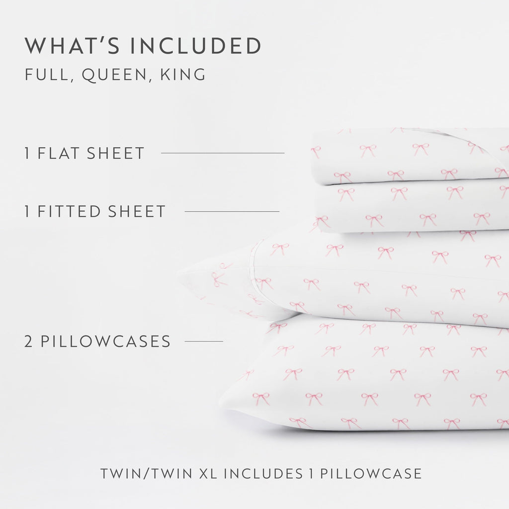 Premium Egyptian Cotton 3 Piece Ditsy Pattern Microfiber Bed Sheets, Pink Bows, Twin-XL - Premium Ultra-Soft Pillowcase Pair for Sleeping Detail
