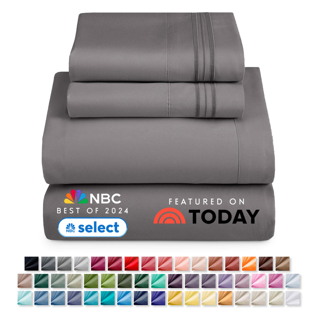 Premium Egyptian Cotton Queen Sheets Set, 1800 Series 4 Piece Sheets , Luxury Soft Microfiber Queen Size Bed Sheets Set, Gray - Cooling Hotel Quality Bedding Sheets and Pillowcases Detail