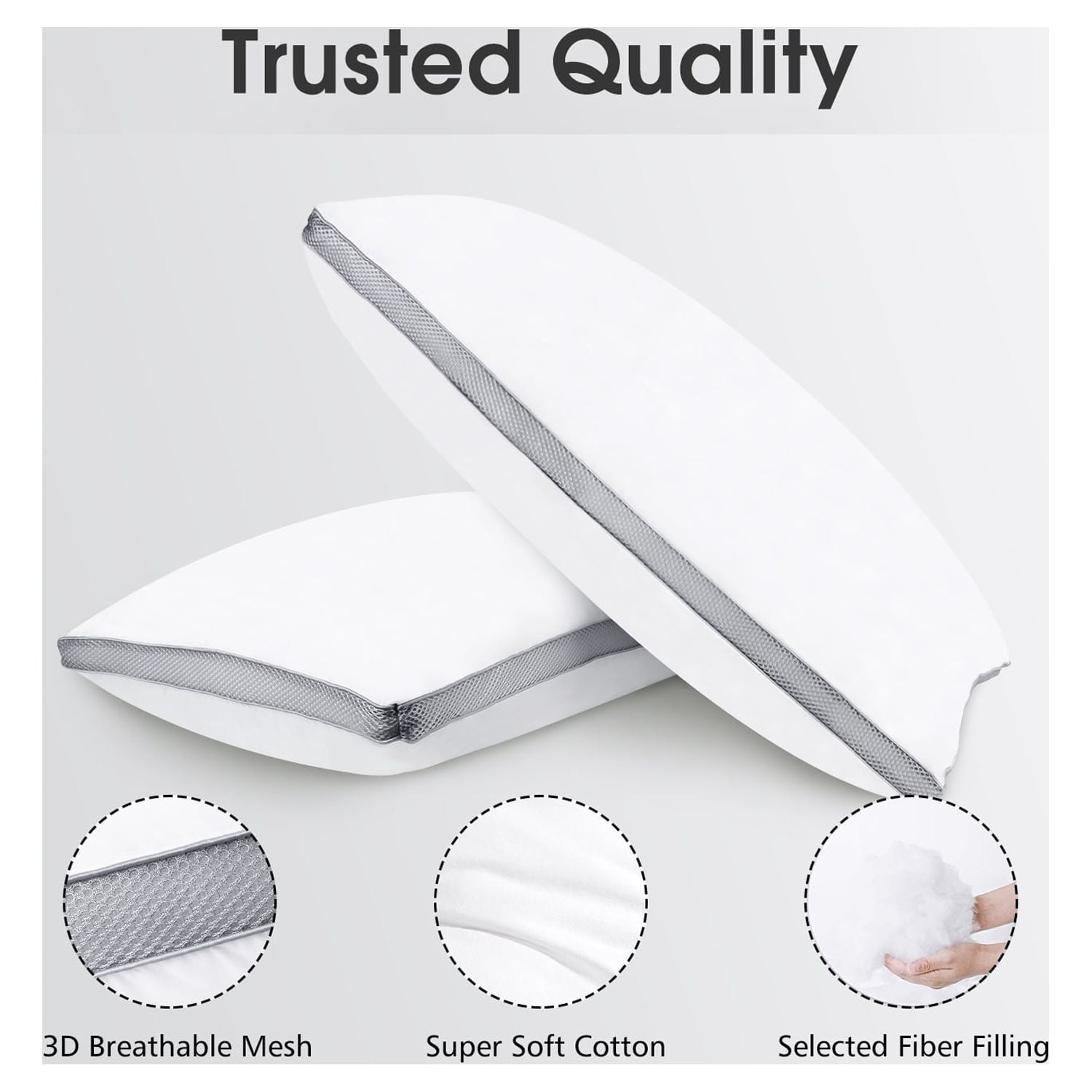 Fluffy Shredded Down Alternative Bed Pillow with Cotton Cover and Gusset, 2 Pack, Queen, 20"x26" - Ergonomic Memory Foam Pillow for Neck Pain Support Detail