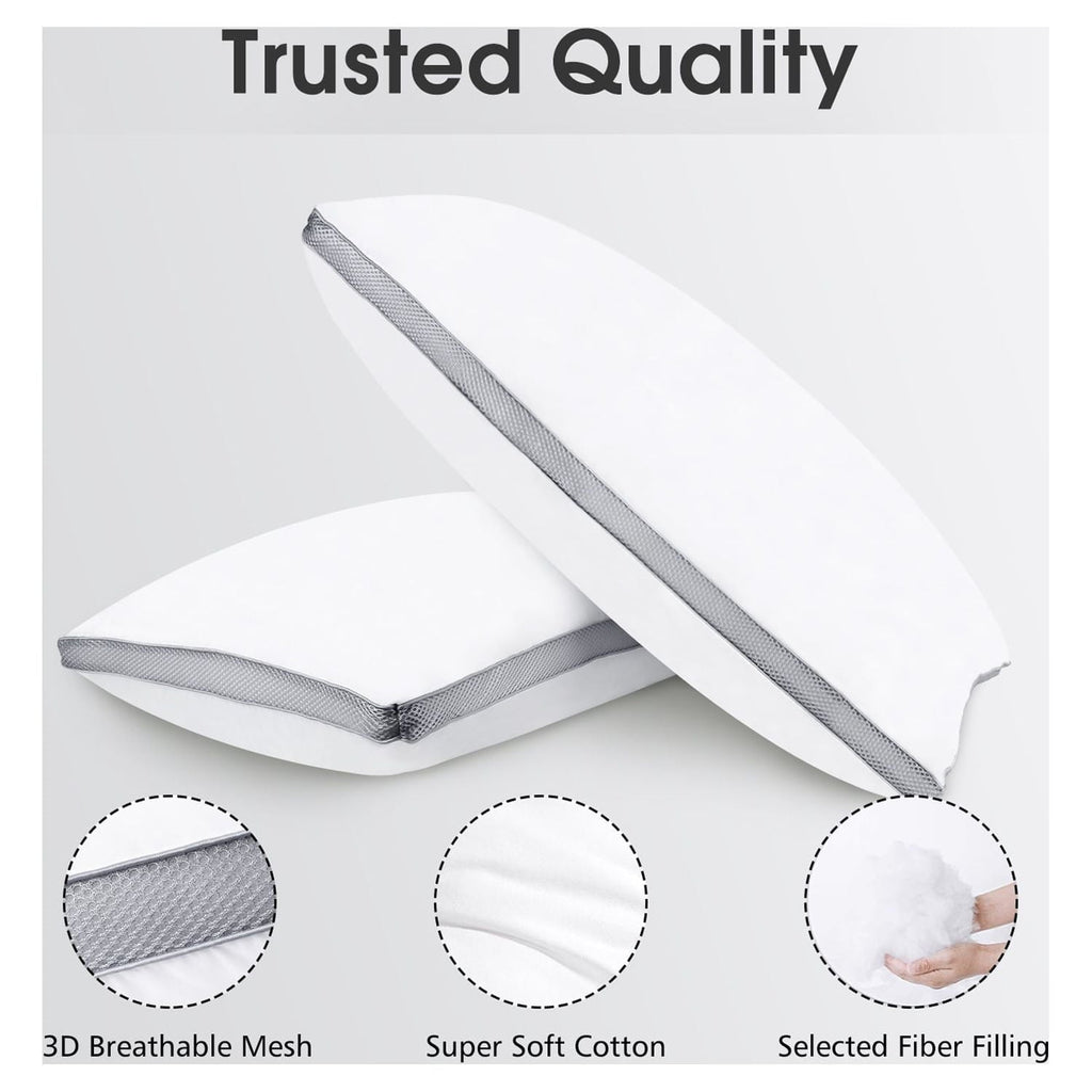 Hotel Collection 2 Pack Cotton Down Alternative Pillows,Queen Size Bed Pillows Gusseted Hypoallergenic - Decorative Throw Pillow Cushion for Sofa & Bed Detail
