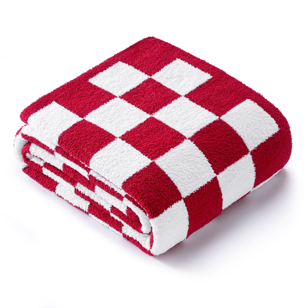 Decorative Knitted Checkered Knit Throw Blanket, Ultra Soft Cozy Fluffy Checkerboard Blankets, Lightweight Fuzzy Plush Throw for Couch a... - Cozy Fleece Throw Blanket for Couch & Bed Detail