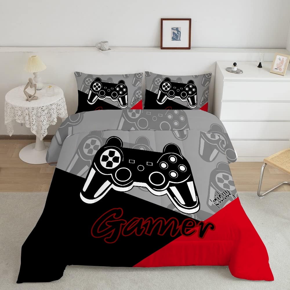 Heavyweight Warmth Gaming Comforter for Kids Boys Teens Video Game Bedding Set Gamer Comforter Gamepad Comforter Set Full Size Red Black... - All-Season Down Alternative Comforter Insert Detail