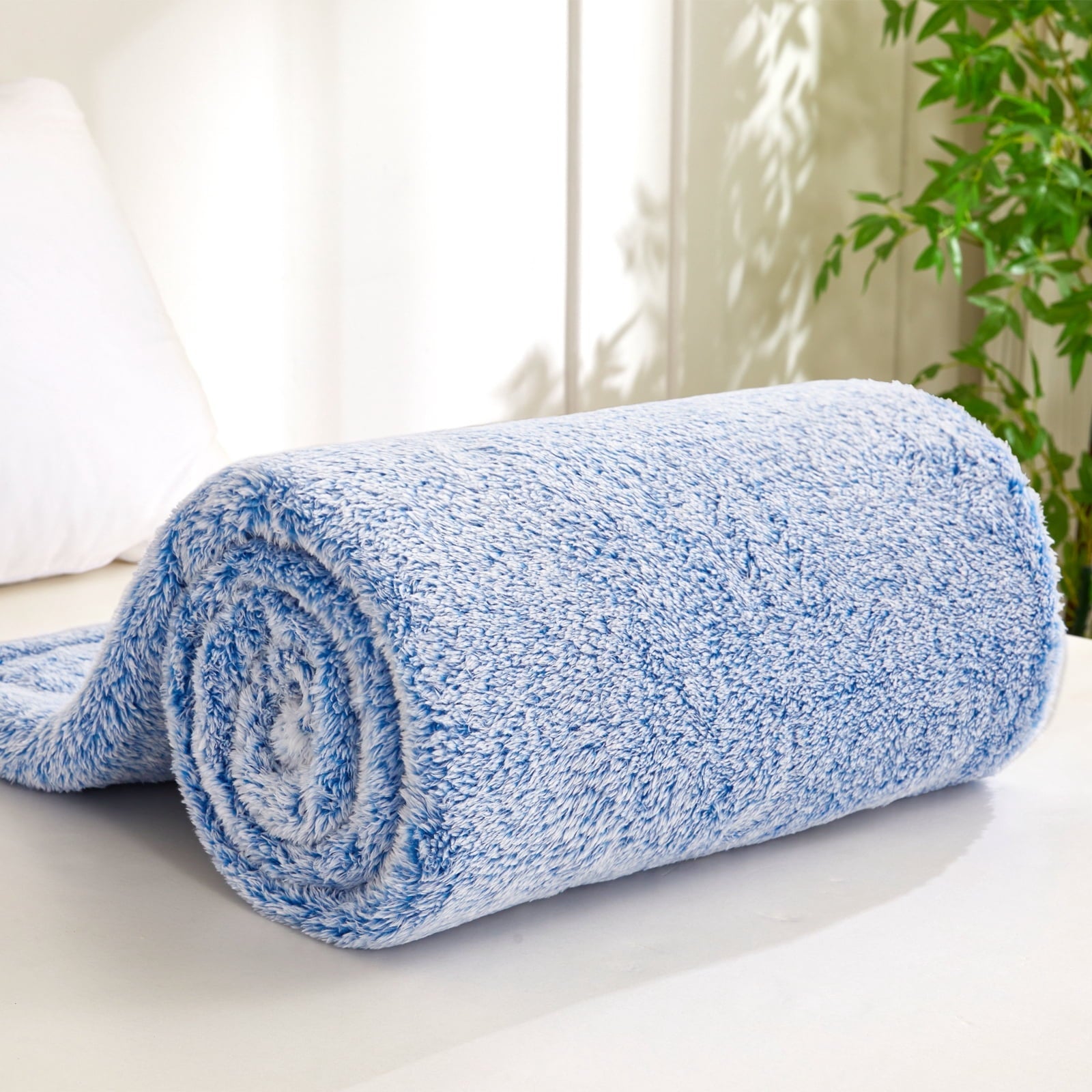 Decorative Knitted Plush Fuzzy Large Fleece Throw Blanket (50" x 70", Mixed Cobalt Blue)- Soft, Warm and Lightweight - Lightweight Plush Warm Blanket for All Seasons Detail