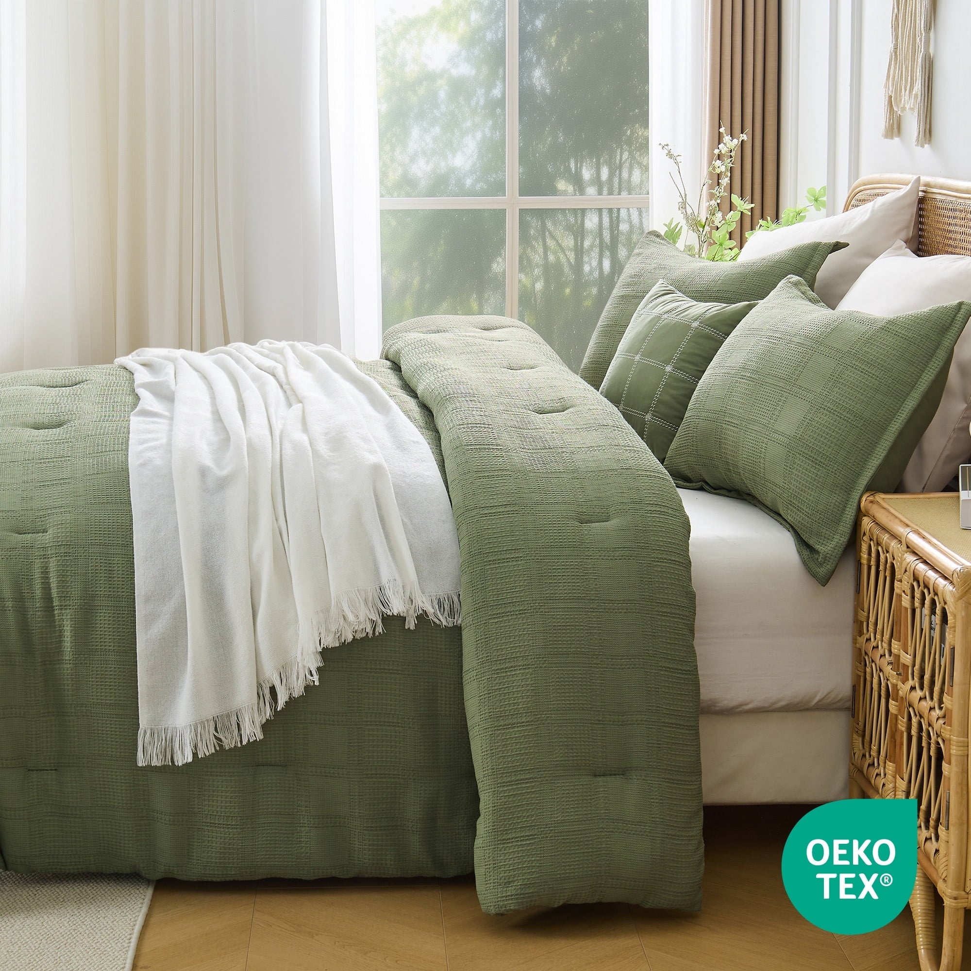 Heavyweight Warmth Waffle Weave Comforter Set Full/Queen Size, Lightweight & Breathable Comforter Bet Set for All Season, 3-Piece Textur... - Hypoallergenic Ultra-Fluffy Quilt for Winter Detail
