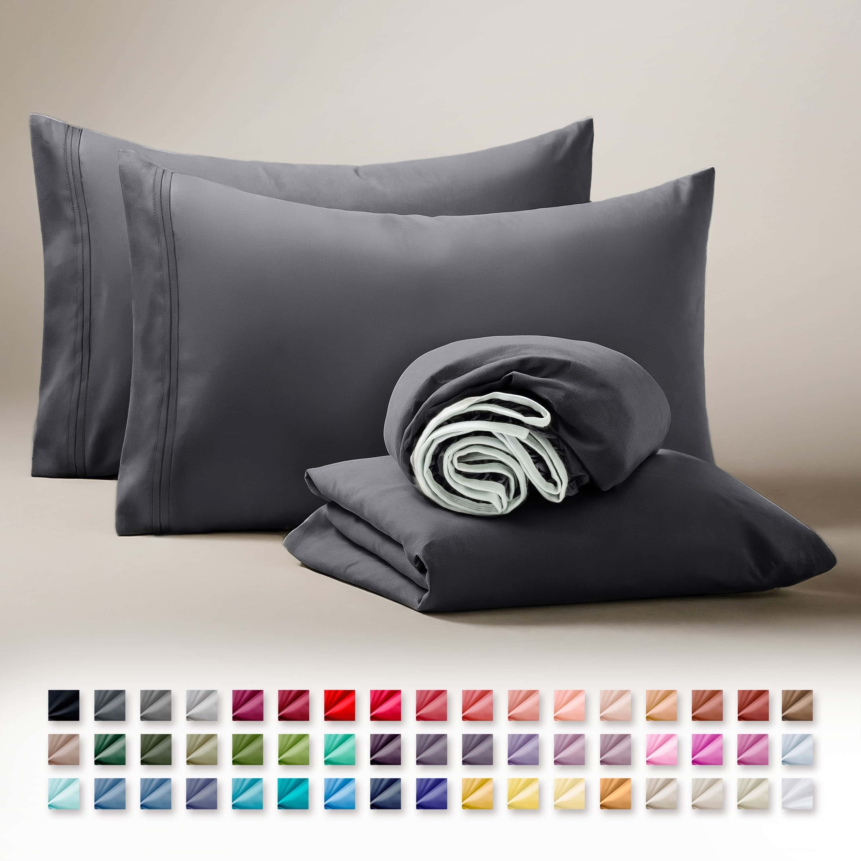 Premium Egyptian Cotton Sheets Set, 4 Piece Deep Pocket Sheets, 100% Soft Microfiber Bed Sheets Set, Gray - Cooling Hotel Quality Bedding Sheets and Pillowcases Detail