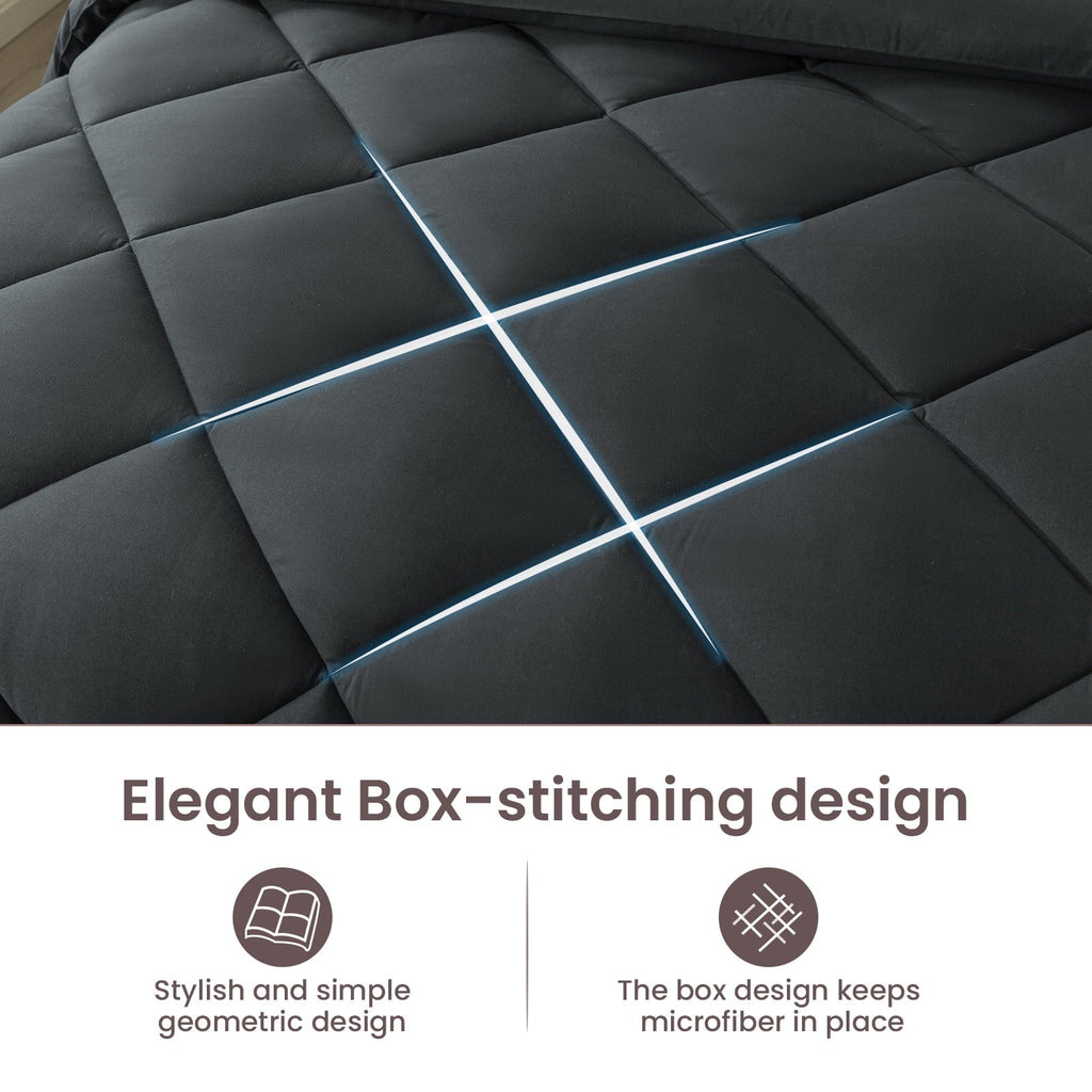 All-Season Queen Bed in a Bag Comforter Set with 7 Pieces - Dark Gray All Season Bedding Sets with Comforter, Pillow Shams, Flat... - Luxurious Quilted Duvet Cover Set Detail