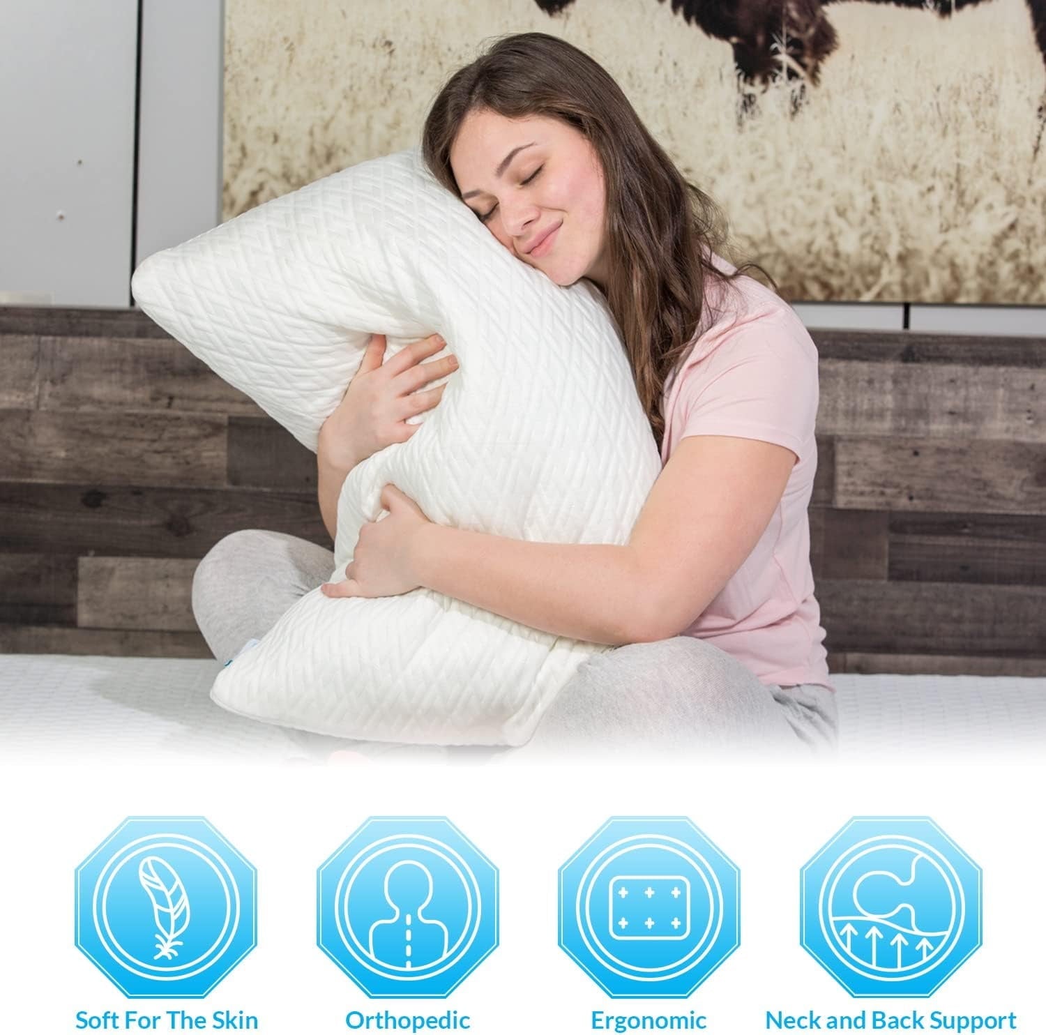 Hotel Collection King Size Bamboo Pillow, Memory Foam Bed Pillows with Washable Pillowcases, King (1 Pack) - Hotel Quality Plush Sleeping Pillows Detail