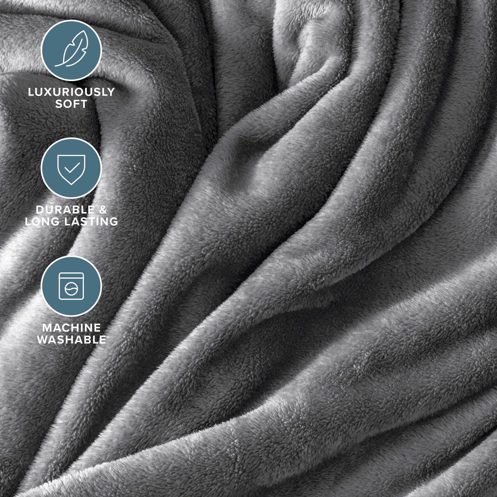 Lightweight Warm Microplush Fleece Blanket - 300 GSM - Fuzzy Microfleece - Soft & Plush - Full/Queen, Gray - Cozy Fleece Throw Blanket for Couch & Bed Detail