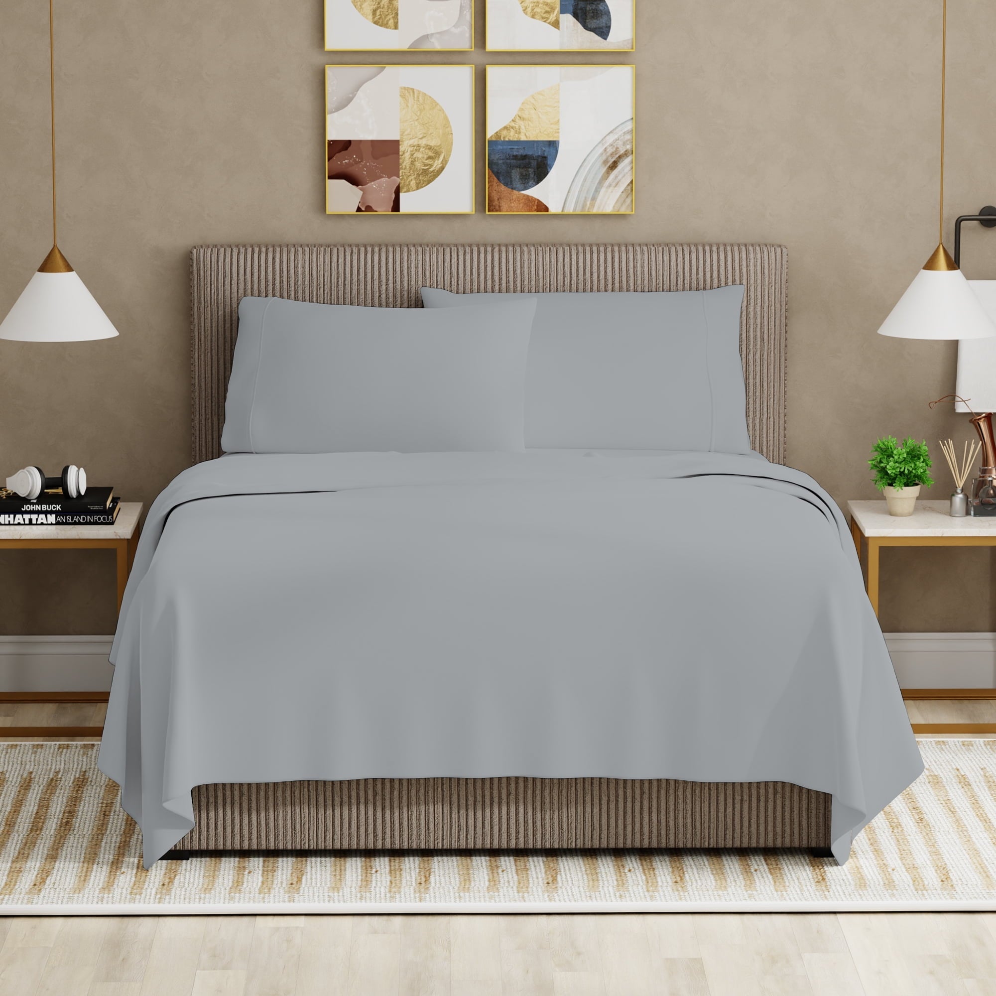 Wrinkle-Resistant Soft Finish Microfiber Percale Queen Bed Sheet Set – 4-Piece Lightweight, Wrinkle-Resistant, Quick-Dry, Light Gray - Luxury Bed Sheet Set with Deep Pockets Detail