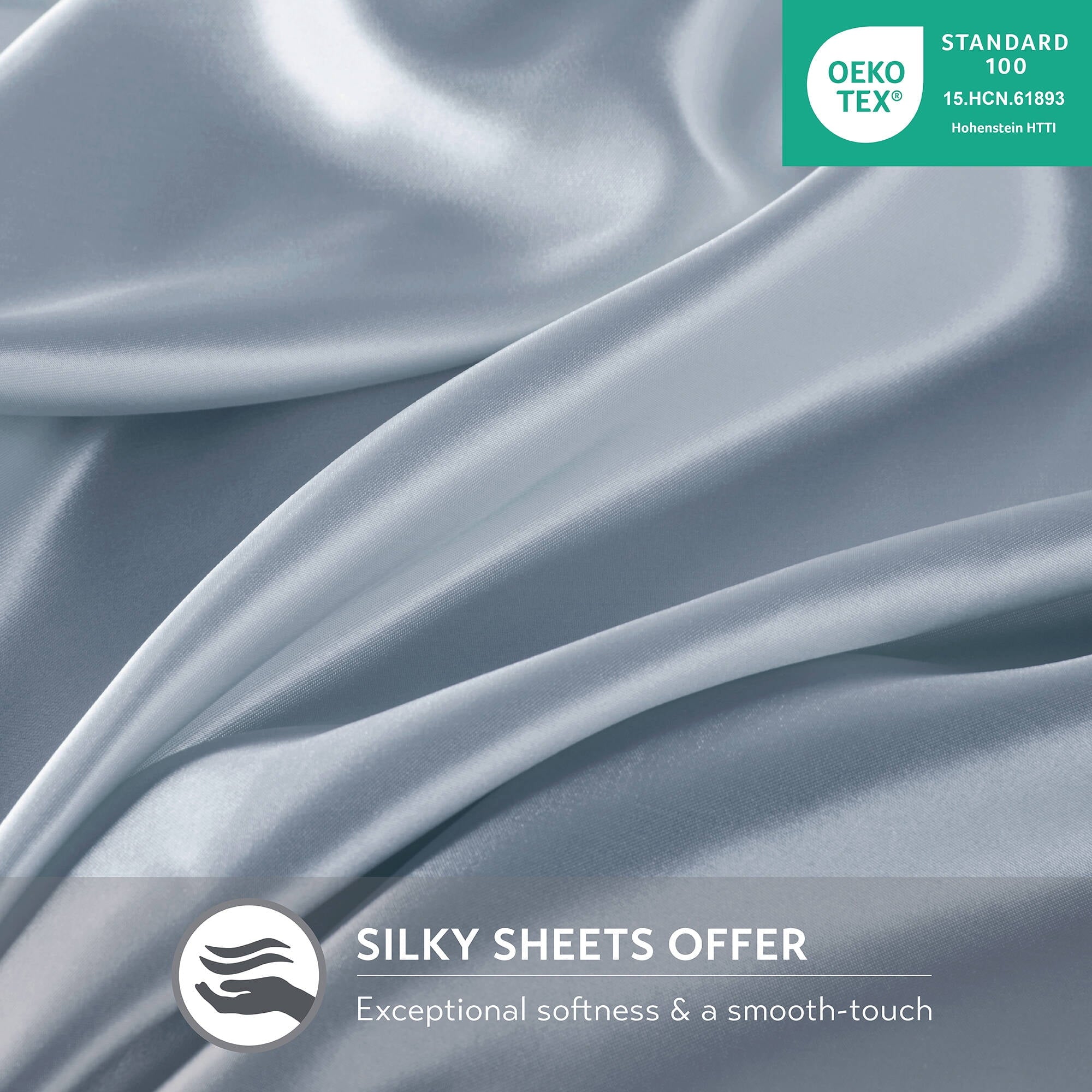 Premium Egyptian Cotton Satin Sheet Set, Twin Bed Sheets with Pillowcases, 4-Piece Luxury Silky Sheet Set, Blue, Gifts for Women - Premium Ultra-Soft Pillowcase Pair for Sleeping Detail
