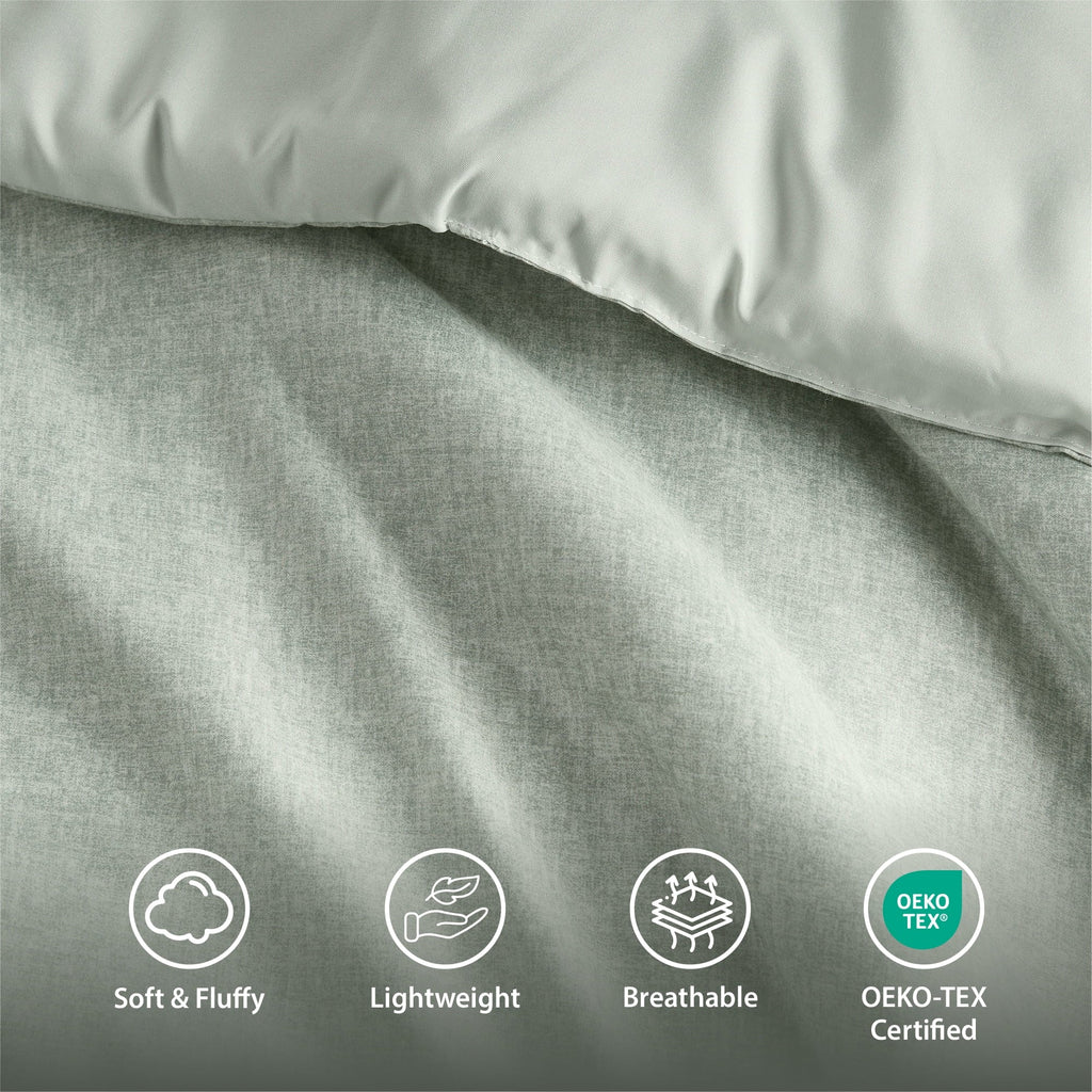 Luxurious Quilted Full/Queen Comforter Sets, Reversible 3 Piece Extra Soft Bedding Set, Chambray Print Sage Green Comforter Bed Set wit... - Cloud-Like Soft Lightweight Bed Comforter Detail
