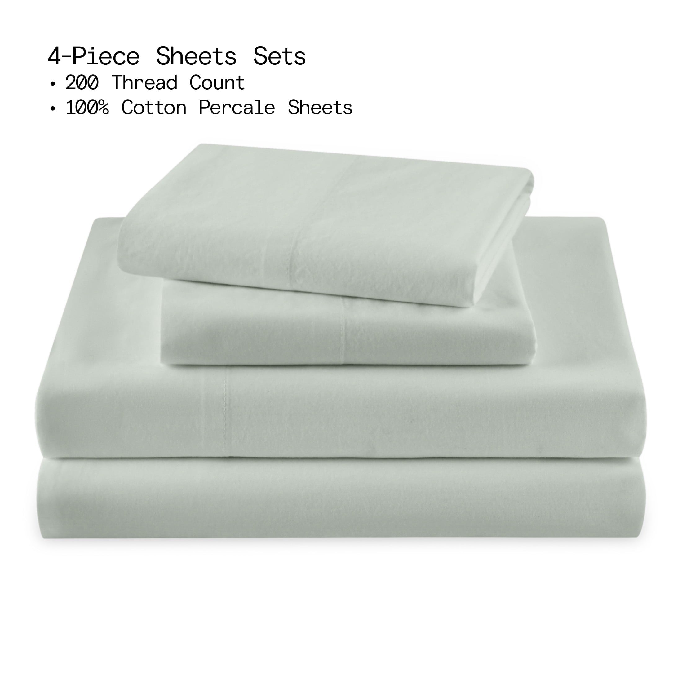 Ultra-Soft Solid 4-Piece 100% Cotton Washed Percale Sage Green Sheet Set, Full - Breathable Egyptian Cotton Flat & Fitted Sheets Detail