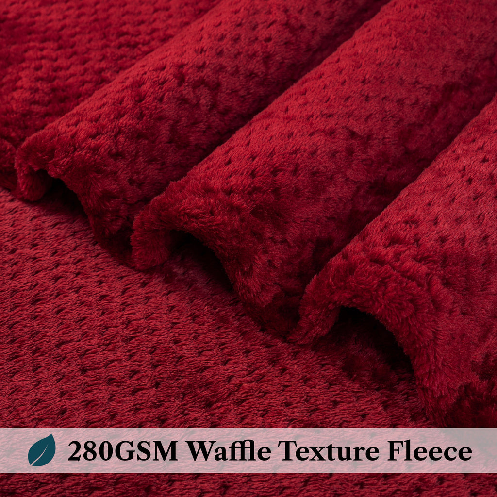 Decorative Knitted Maroon Red Throw Blanket for Couch, Twin Bed, Soft Fleece Throws for Sofa Chair, Fuzzy Waffle Textured Blanket, Cozy ... - Super Soft Reversible Sherpa Flannel Blanket Detail