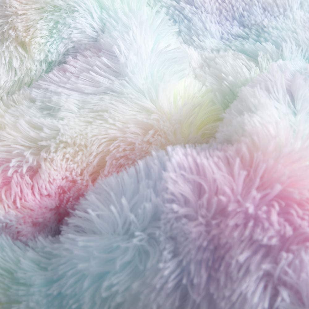 All-Season Plush Shaggy Comforter Set Fluffy Fuzzy Faux Fur Bedding Set - Microfiber Soft Warm Quilt Set(Rainbow Pink,Queen Size) - Cloud-Like Soft Lightweight Bed Comforter Detail