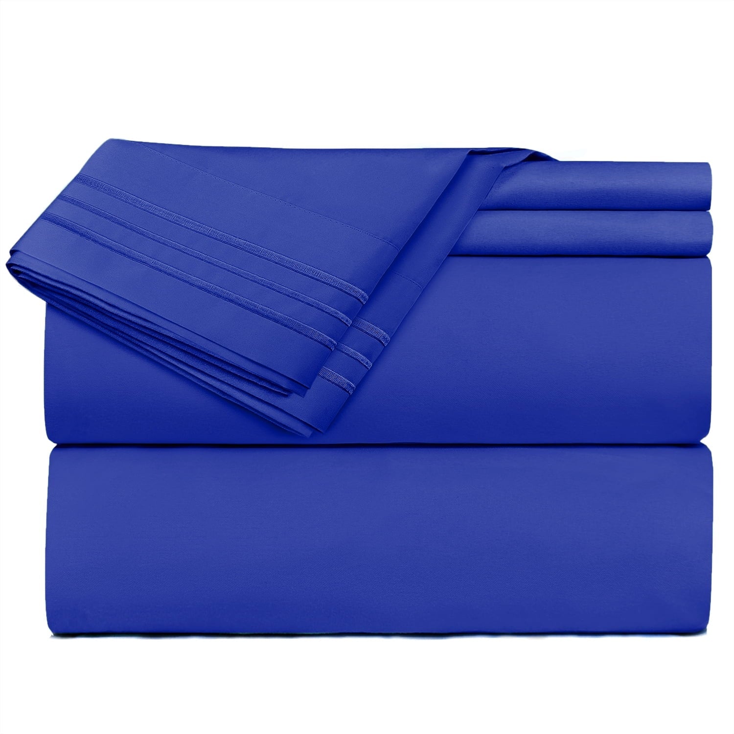 Wrinkle-Resistant Premier 1800 Microfiber Collection 3-Line Bed Sheet Set, Full Size, Royal Blue - Premium Ultra-Soft Pillowcase Pair for Sleeping Detail