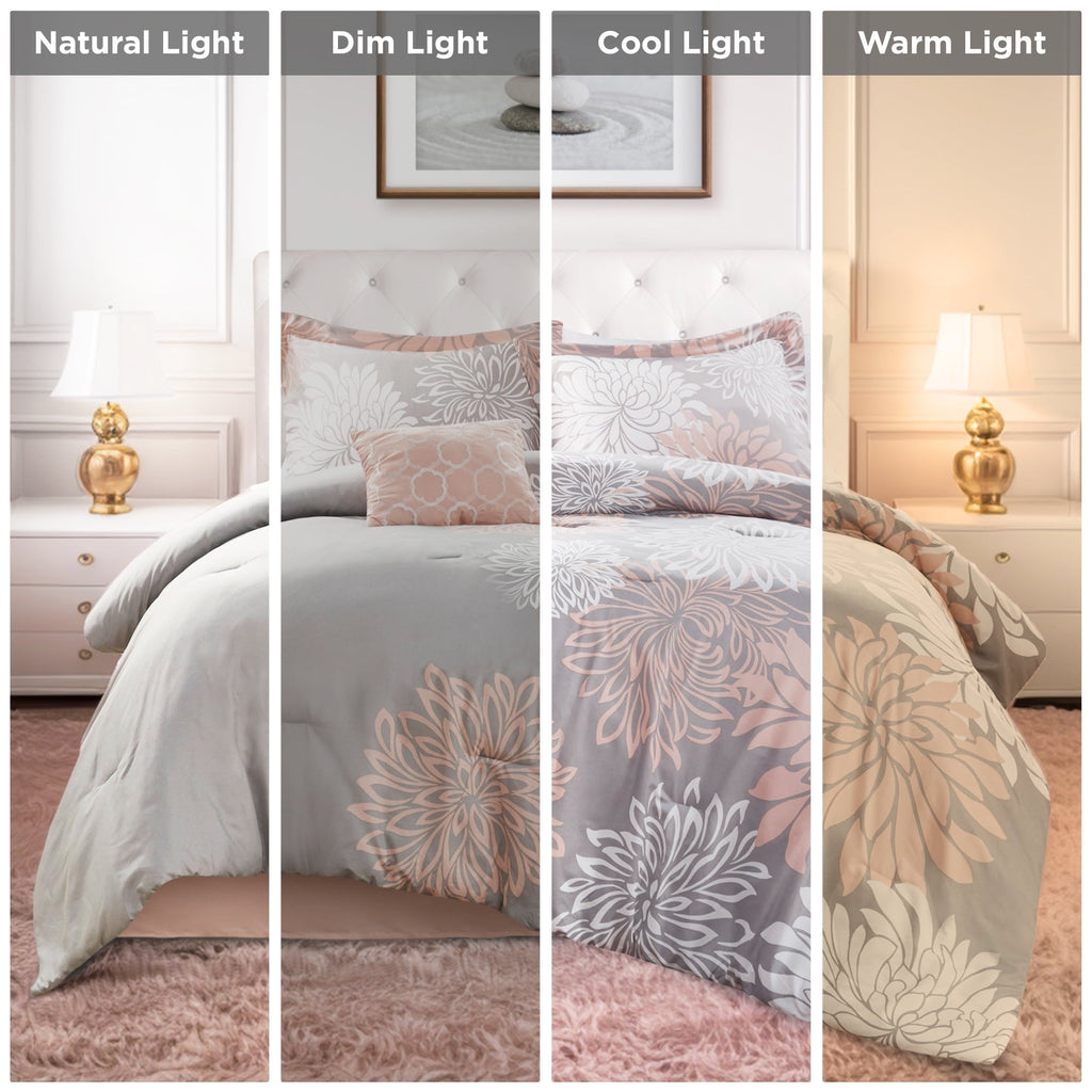 Hypoallergenic Cloud King Size Comforter Set, 5-Piece Floral Bedding Set for All Season, Blush Comforter Set King with Bed Skirt - Luxurious Quilted Duvet Cover Set Detail