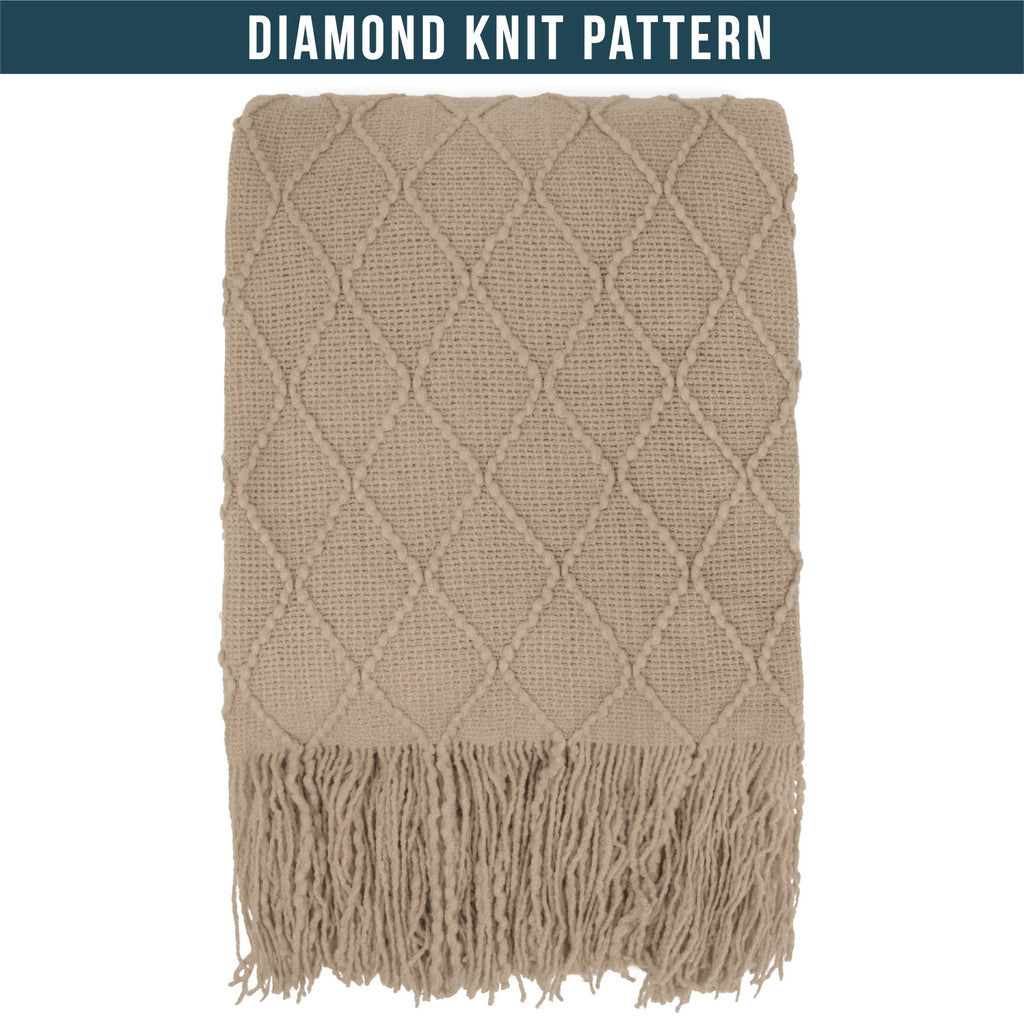 Cozy Fleece Tan Taupe Knit Throw Blanket for Couch Bed, Soft Knitted Farmhouse Sofa Throw for Living Room, Lightweight Decorative... - Cozy Fleece Throw Blanket for Couch & Bed Detail