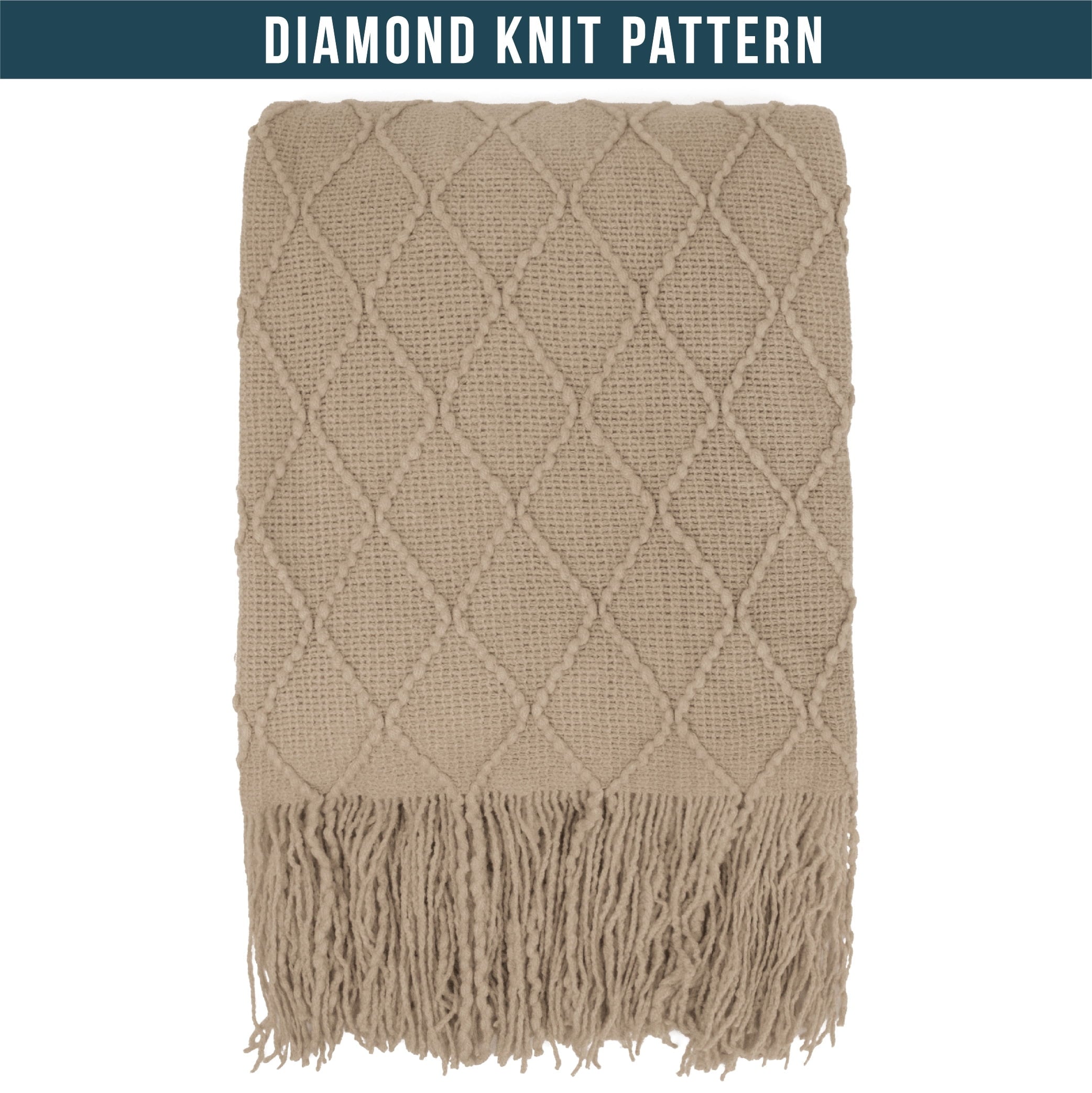 Cozy Fleece Tan Taupe Knit Throw Blanket for Couch Bed, Soft Knitted Farmhouse Sofa Throw for Living Room, Lightweight Decorative... - Cozy Fleece Throw Blanket for Couch & Bed Detail
