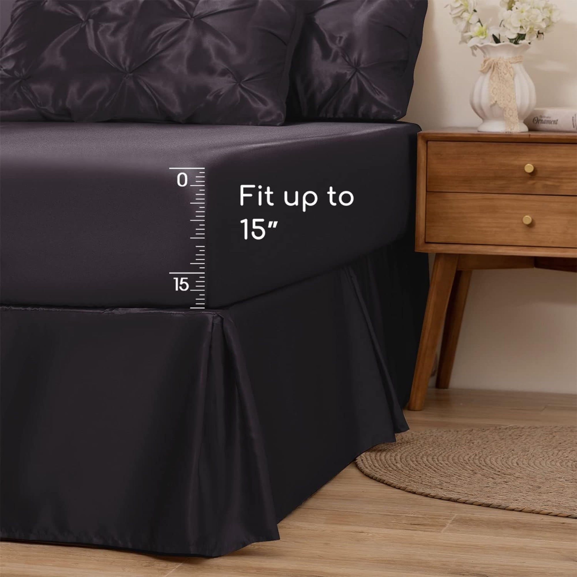 All-Season Satin Comforter Set 7 Pieces Queen Size - Luxurious Pinch Pleat Bed in a Bag with Satin Comforter, Satin Sheets, Sati... - Hypoallergenic Ultra-Fluffy Quilt for Winter Detail