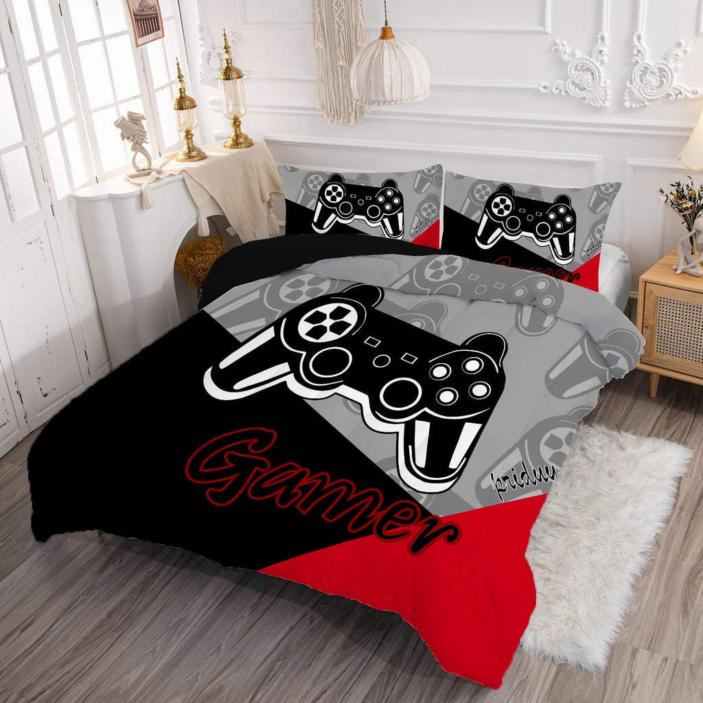 Heavyweight Warmth Gaming Comforter for Kids Boys Teens Video Game Bedding Set Gamer Comforter Gamepad Comforter Set Full Size Red Black... - All-Season Down Alternative Comforter Insert Detail