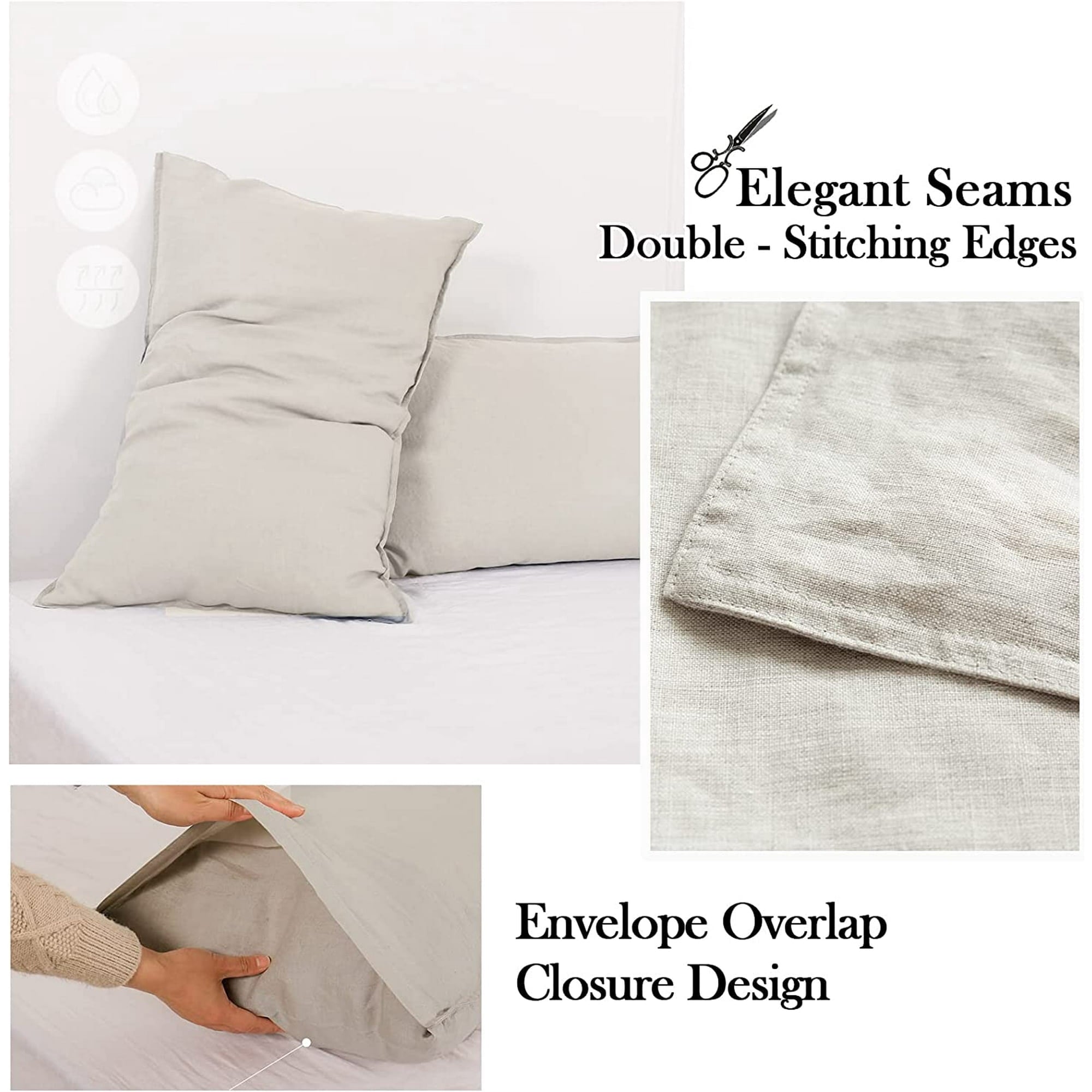 Ultra-Soft 100% Linen Sheet Set Solid Color-4 Pcs Washed French Linen Bed Sheets(1 Flat Sheet,1 Fitted Sheet,2 Pillowcases)-Brea... - Cooling Hotel Quality Bedding Sheets and Pillowcases Detail