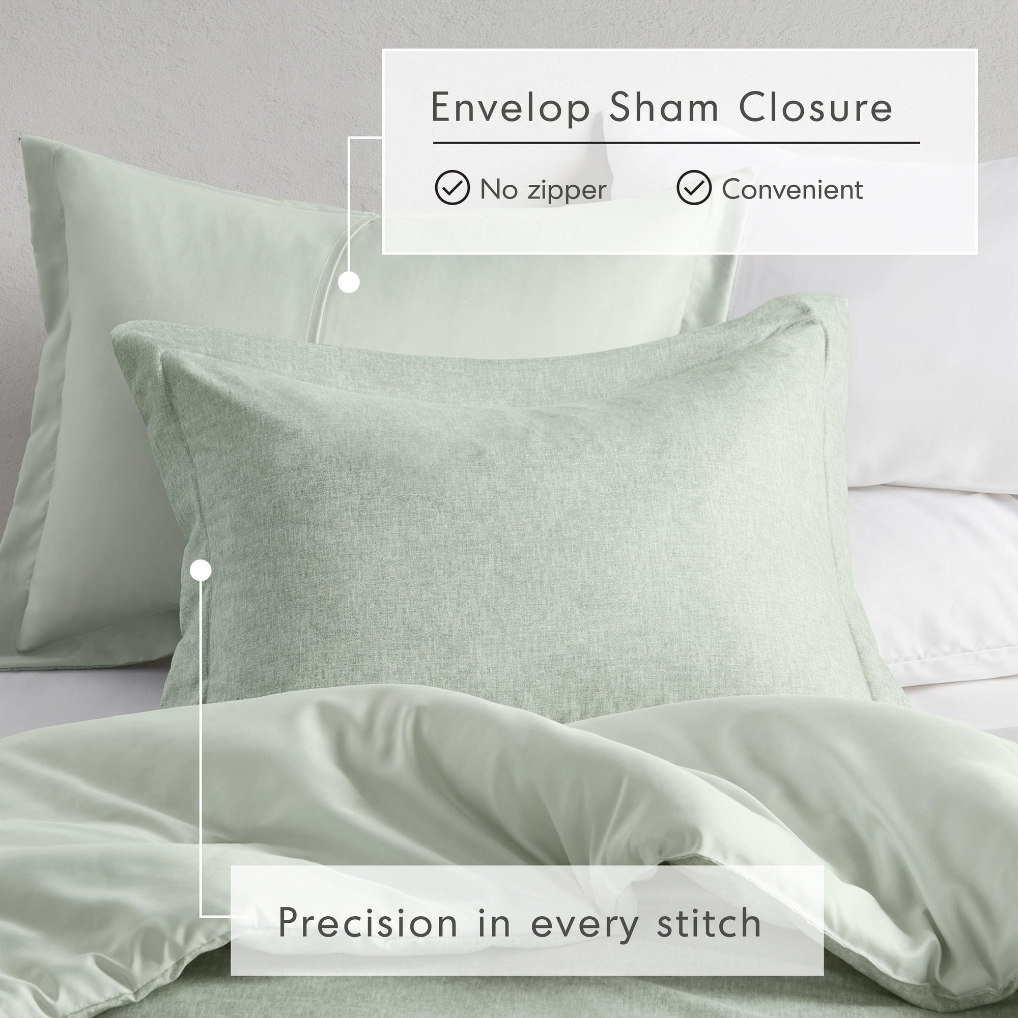 Luxurious Quilted Full/Queen Comforter Sets, Reversible 3 Piece Extra Soft Bedding Set, Chambray Print Sage Green Comforter Bed Set wit... - Cloud-Like Soft Lightweight Bed Comforter Detail