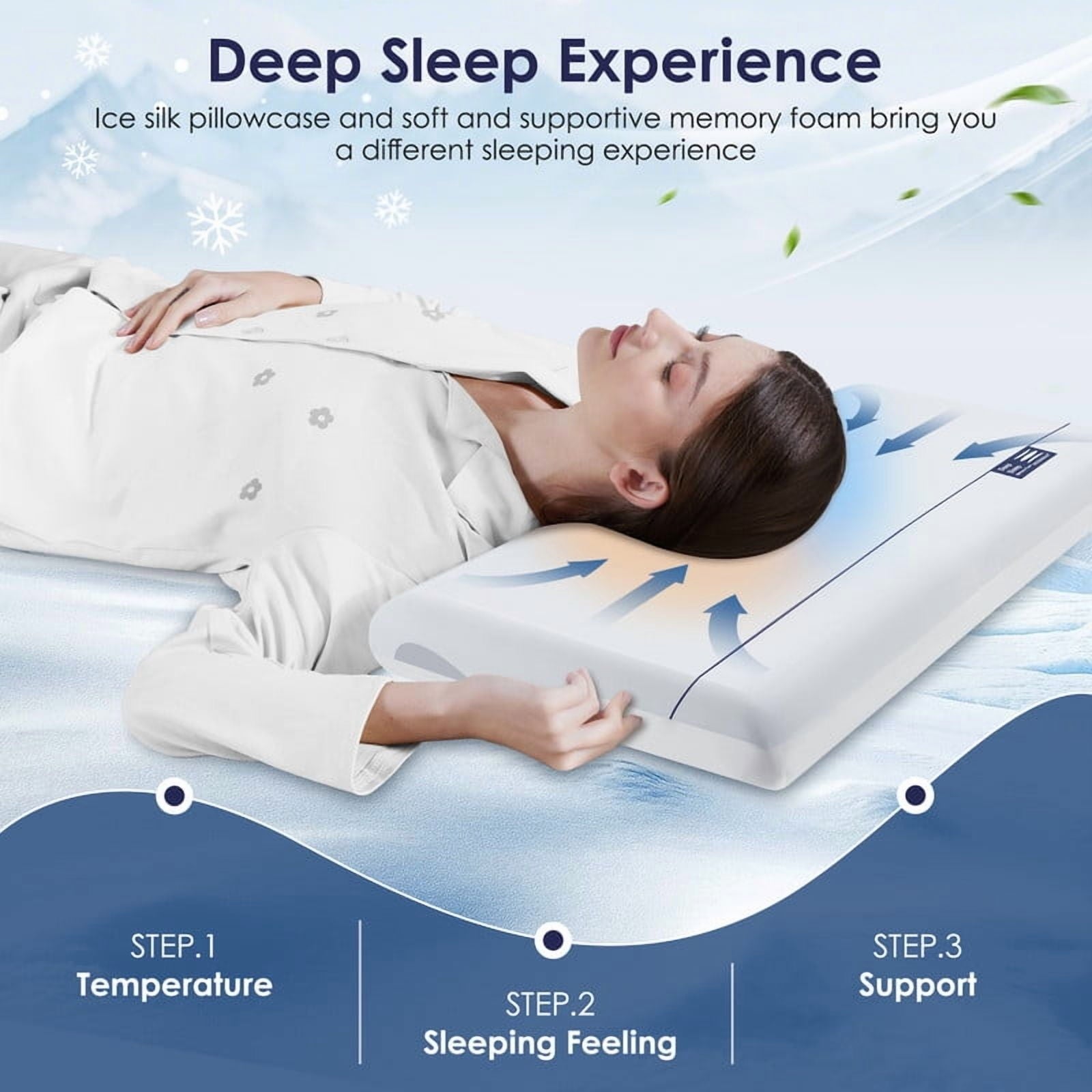 Fluffy Shredded Cooling Memory Foam Bed Pillow for Neck Pain Relief, Two-Sided Cooling Pillow for Back, Stomach and Side Sleepers, Tw... - Decorative Throw Pillow Cushion for Sofa & Bed Detail