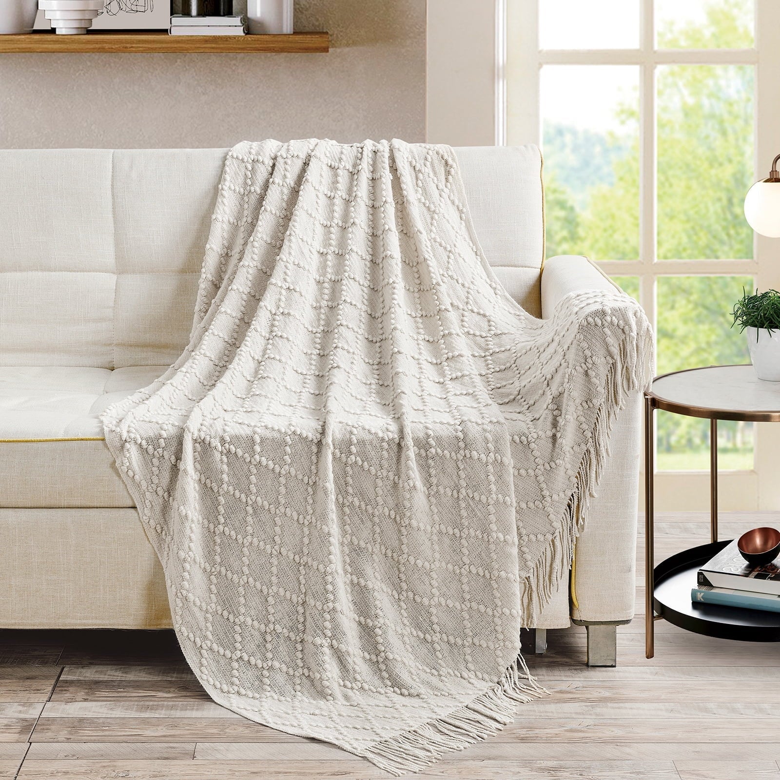 Cozy Fleece Texture Pure Color Soft Throw Blanket and Sofa Or Bed Knitted Decorative Blanket 50 x70 inches Jacquard Diamond Beige... - Super Soft Reversible Sherpa Flannel Blanket Detail