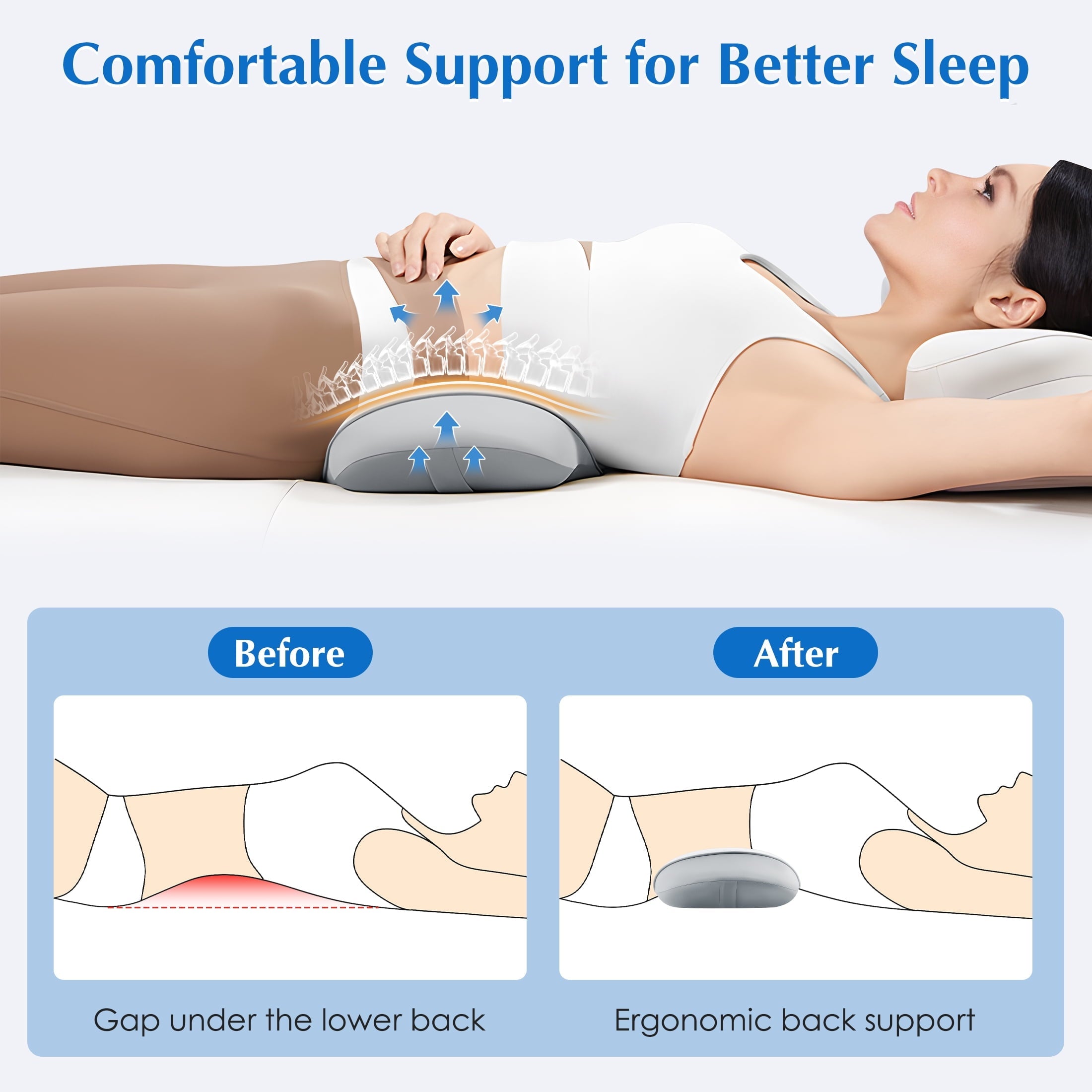 Decorative Plump Lumbar Support Pillow for Bed Memory Foam Lower Back Pain Relief, Adjustable Waist Pillow for Sleeping & Side Sleeper... - Orthopedic Shredded Foam Bed Pillow Set Detail