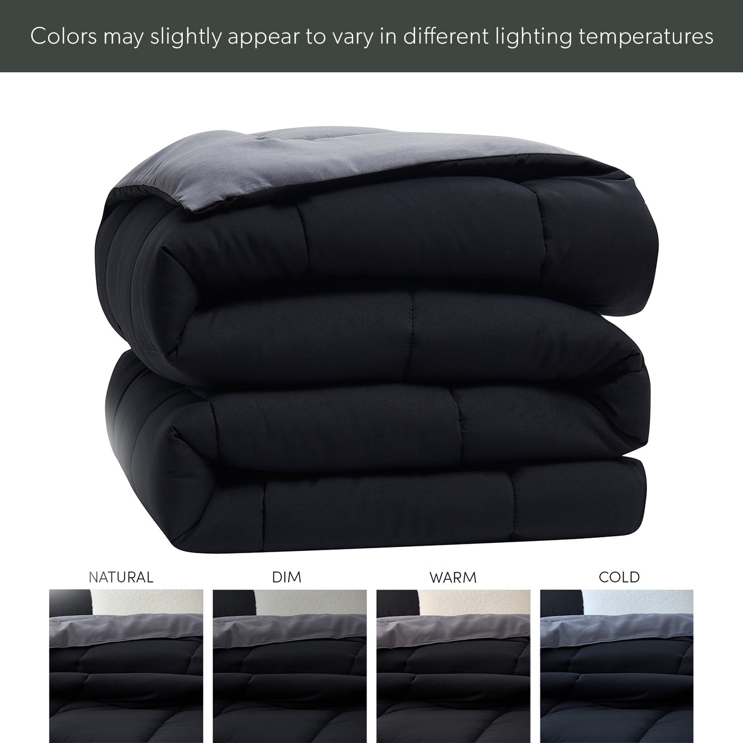 All-Season Queen Comforter Set, 3 Piece Bed in a Bag, Reversible Down Alternative Bedding Set, Black & Gray - Hypoallergenic Ultra-Fluffy Quilt for Winter Detail
