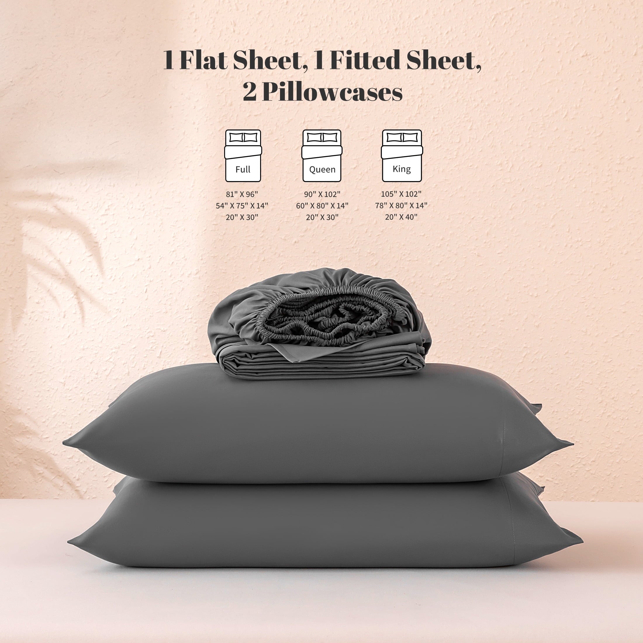 Wrinkle-Resistant Sheet Set Twin Size Gray, 3 Pieces 140 GSM Brushed Elastic Fitted Soft & Cozy Bed Sheets Set with Deep Pocket - Cooling Hotel Quality Bedding Sheets and Pillowcases Detail