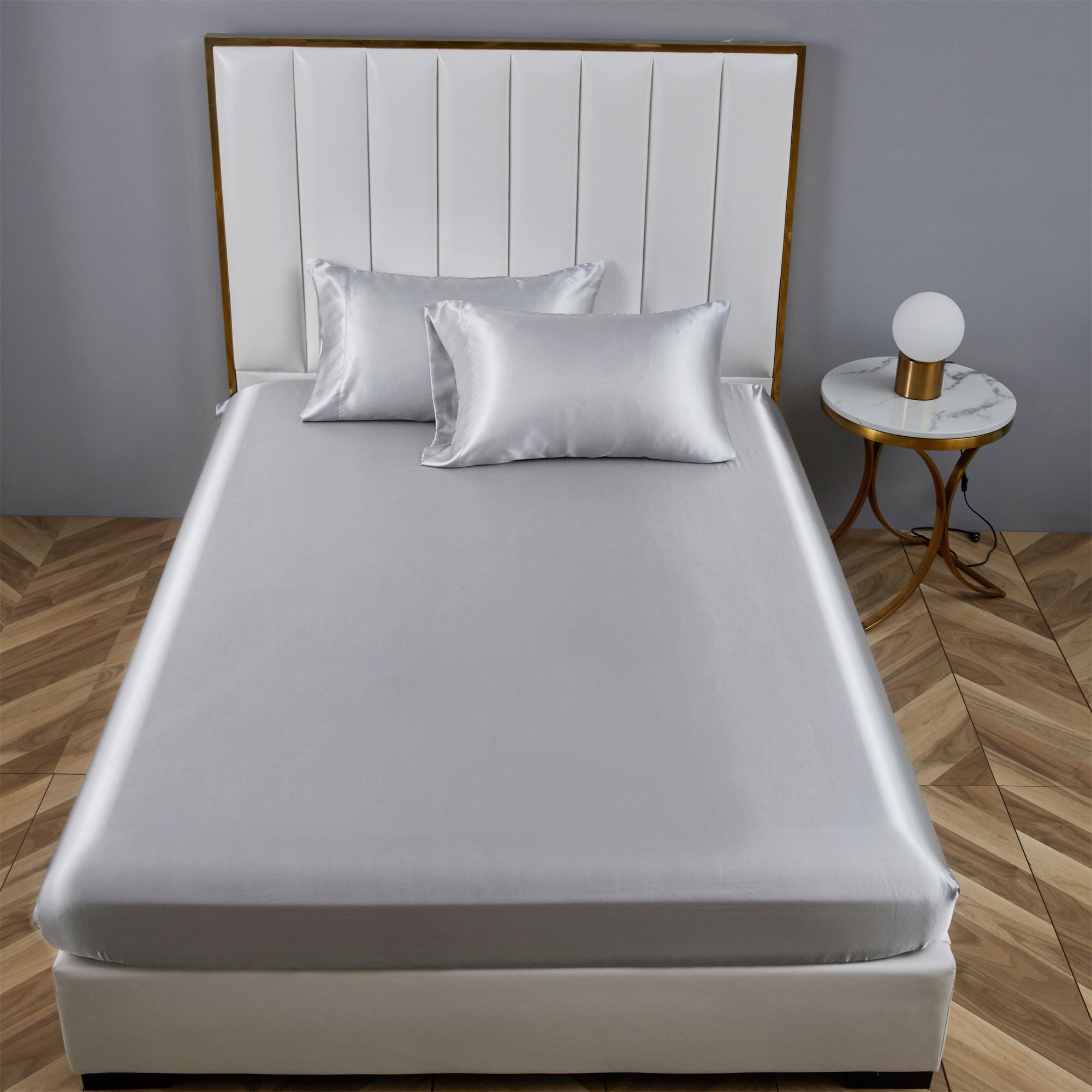 Wrinkle-Resistant Satin Fitted Sheet King Size 14 Inch Deep Pocket Bed Sheet Silk Sheet Ultra Soft Machine Washable, Light Gray - Cooling Hotel Quality Bedding Sheets and Pillowcases Detail