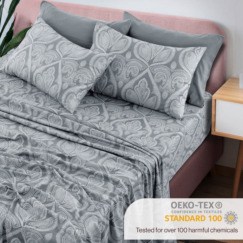 Breathable Luxury 6-Piece Bed Sheet Set, Deep Pocket Queen Sheets Up to 16 Inch, 1 Flat Sheet , 1 Fitted Sheet & 4 Pillowcases (Queen, ... - Breathable Egyptian Cotton Flat & Fitted Sheets Detail