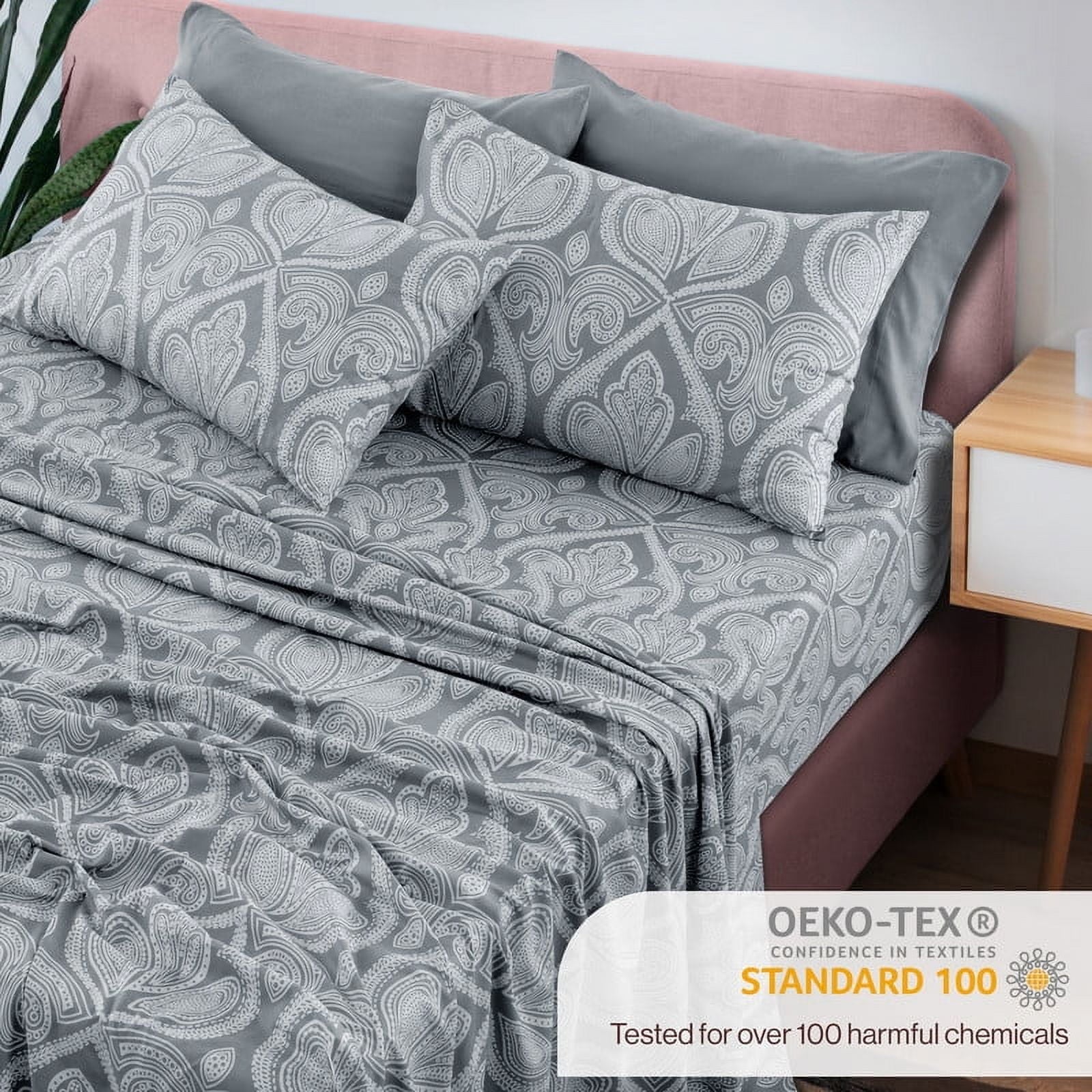 Breathable Luxury 6-Piece Bed Sheet Set, Deep Pocket Queen Sheets Up to 16 Inch, 1 Flat Sheet , 1 Fitted Sheet & 4 Pillowcases (Queen, ... - Breathable Egyptian Cotton Flat & Fitted Sheets Detail
