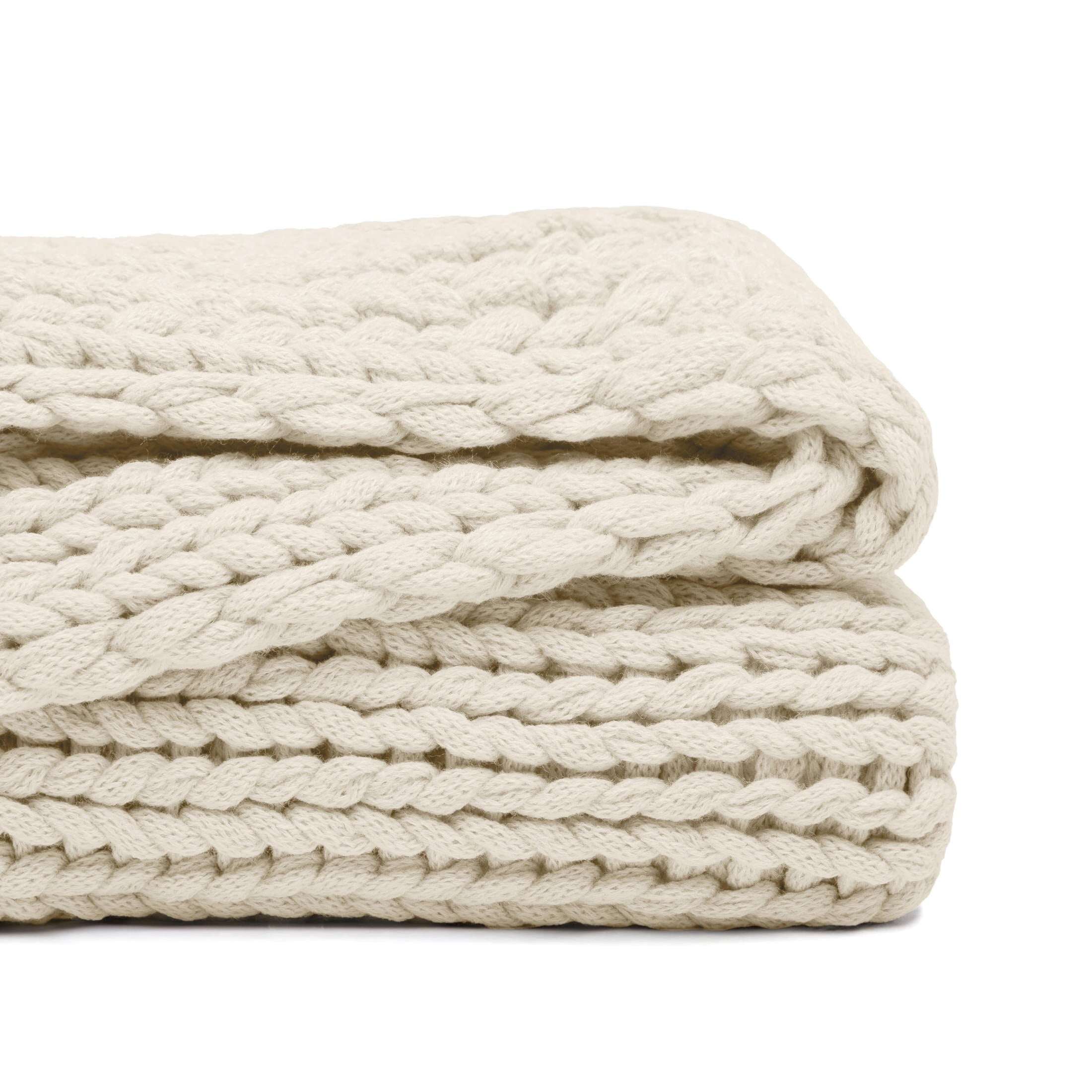 Lightweight Warm Soft & Cozy Chunky Hand-Knit Throw Blanket, Ivory - Cozy Fleece Throw Blanket for Couch & Bed Detail