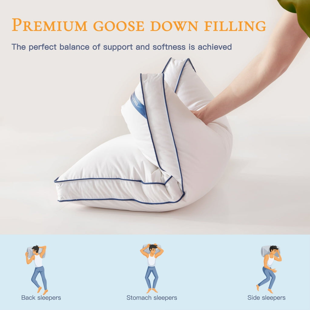 Hotel Collection Goose Down Feather Pillows Queen Size Set of 2, Luxury Soft Hotel Quality pillows for Sleeping, Organic Cotton Cover ... - Orthopedic Shredded Foam Bed Pillow Set Detail