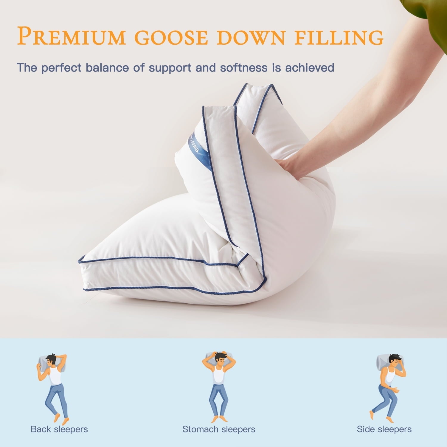 Hotel Collection Goose Down Feather Pillows Queen Size Set of 2, Luxury Soft Hotel Quality pillows for Sleeping, Organic Cotton Cover ... - Orthopedic Shredded Foam Bed Pillow Set Detail