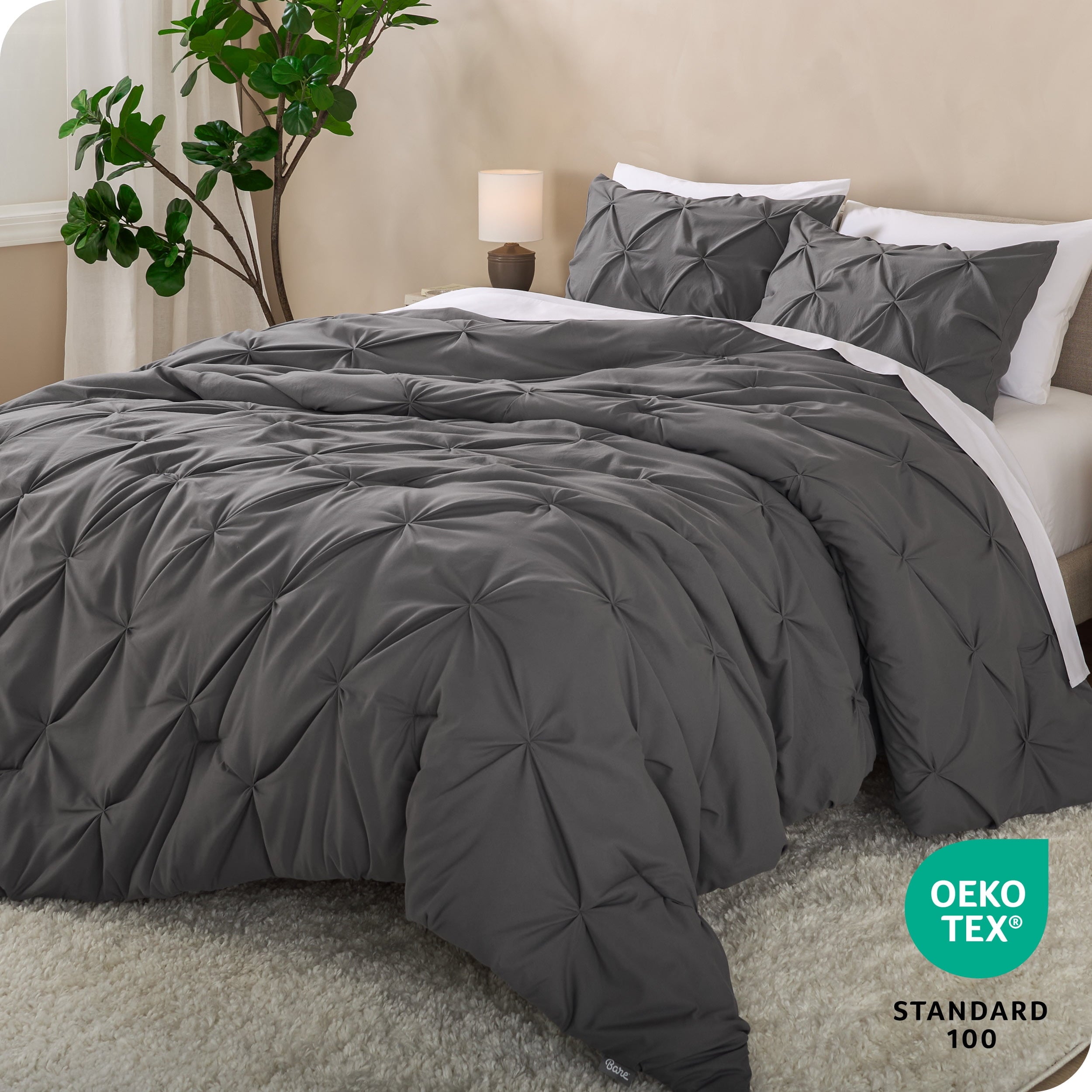 Luxurious Quilted Pintuck Down Alternative Comforter Set - 3-Pieces - All Seasons - King, Grey - Hypoallergenic Ultra-Fluffy Quilt for Winter Detail
