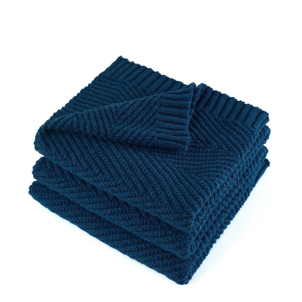 Super Soft Flannel Soft Knitted Throw Blanket 50" x 60" Navy Blue, Boho Chevron Farmhouse Throw for Bed Couch - Luxury Knitted Decorative Throw Blanket with Fringes Detail
