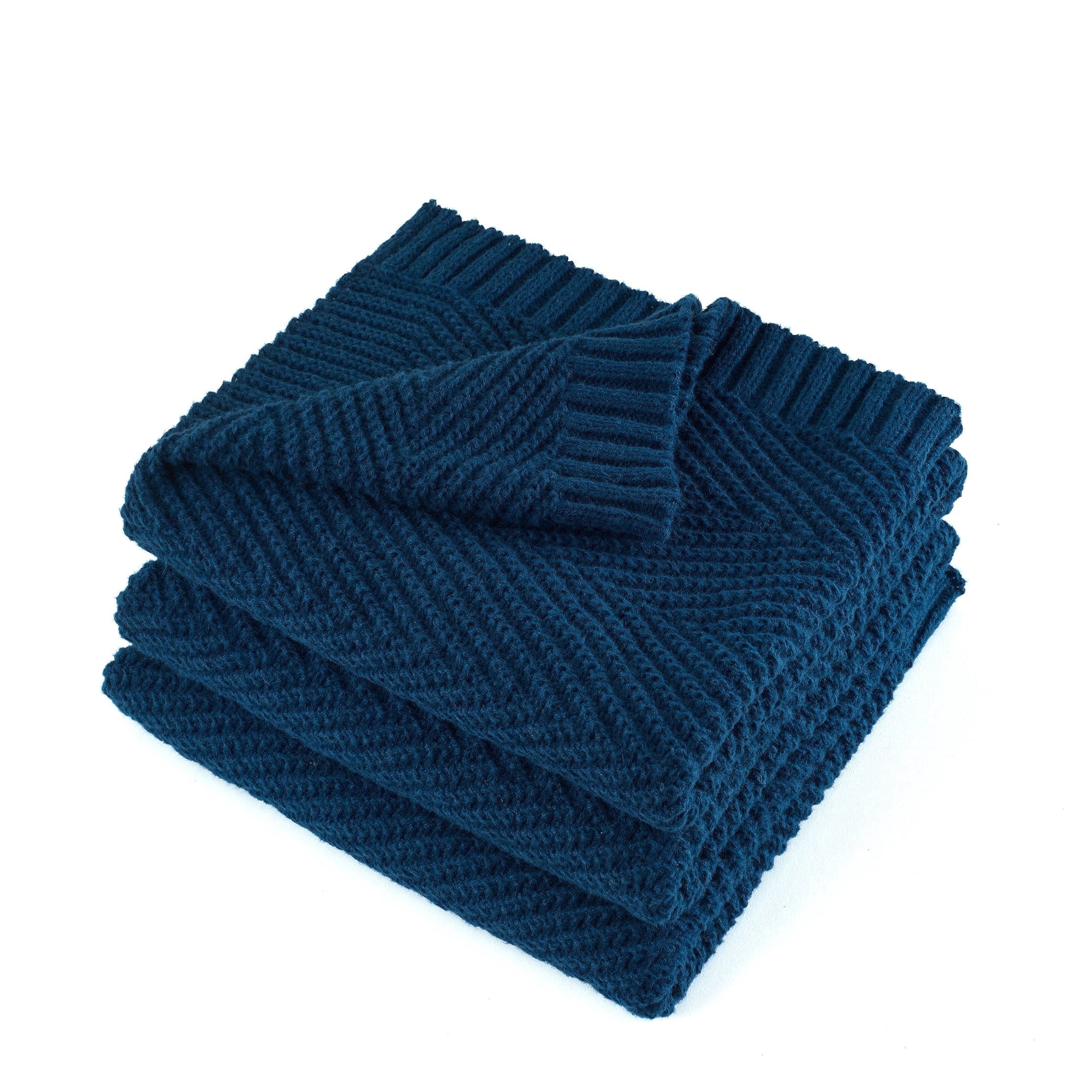 Super Soft Flannel Soft Knitted Throw Blanket 50" x 60" Navy Blue, Boho Chevron Farmhouse Throw for Bed Couch - Luxury Knitted Decorative Throw Blanket with Fringes Detail