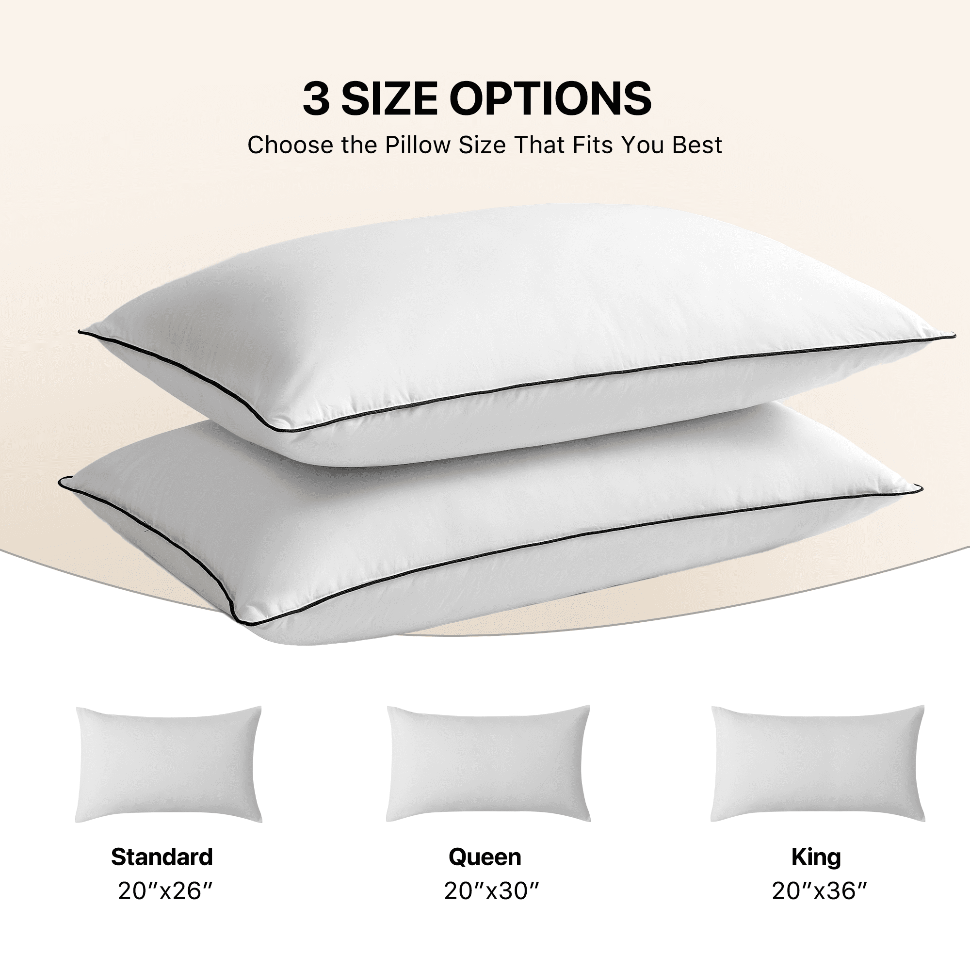 Decorative Plump Feather Down Pillows Set of 2, Medium Firm Hotel Bed Pillow 2 Pack, Queen Size, 20 x 30 in. - Ergonomic Memory Foam Pillow for Neck Pain Support Detail