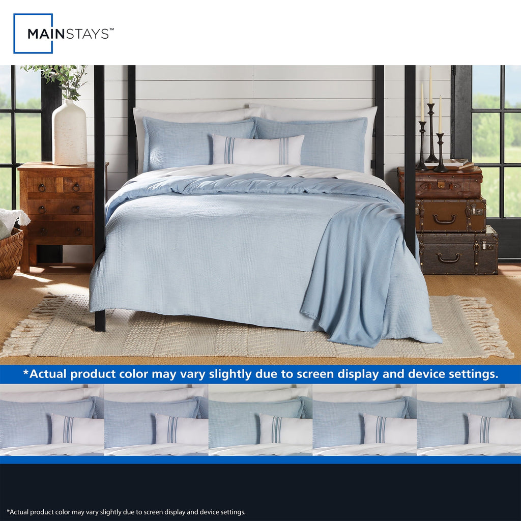Fluffy Down Alternative Full/Queen Comforter Set, All-Season, 5-Piece, Blue Matelasse Tonal Stripe - Hypoallergenic Ultra-Fluffy Quilt for Winter Detail