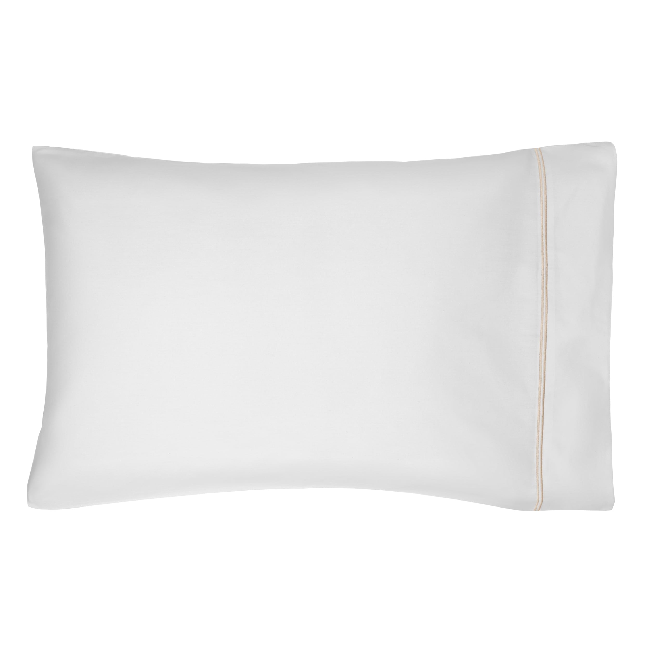 Cooling Sateen 4-Piece 300 Thread Count White Pima Cotton Bed Sheet Set with Tan Hem, Full , Adult/Teen - Luxury Bed Sheet Set with Deep Pockets Detail