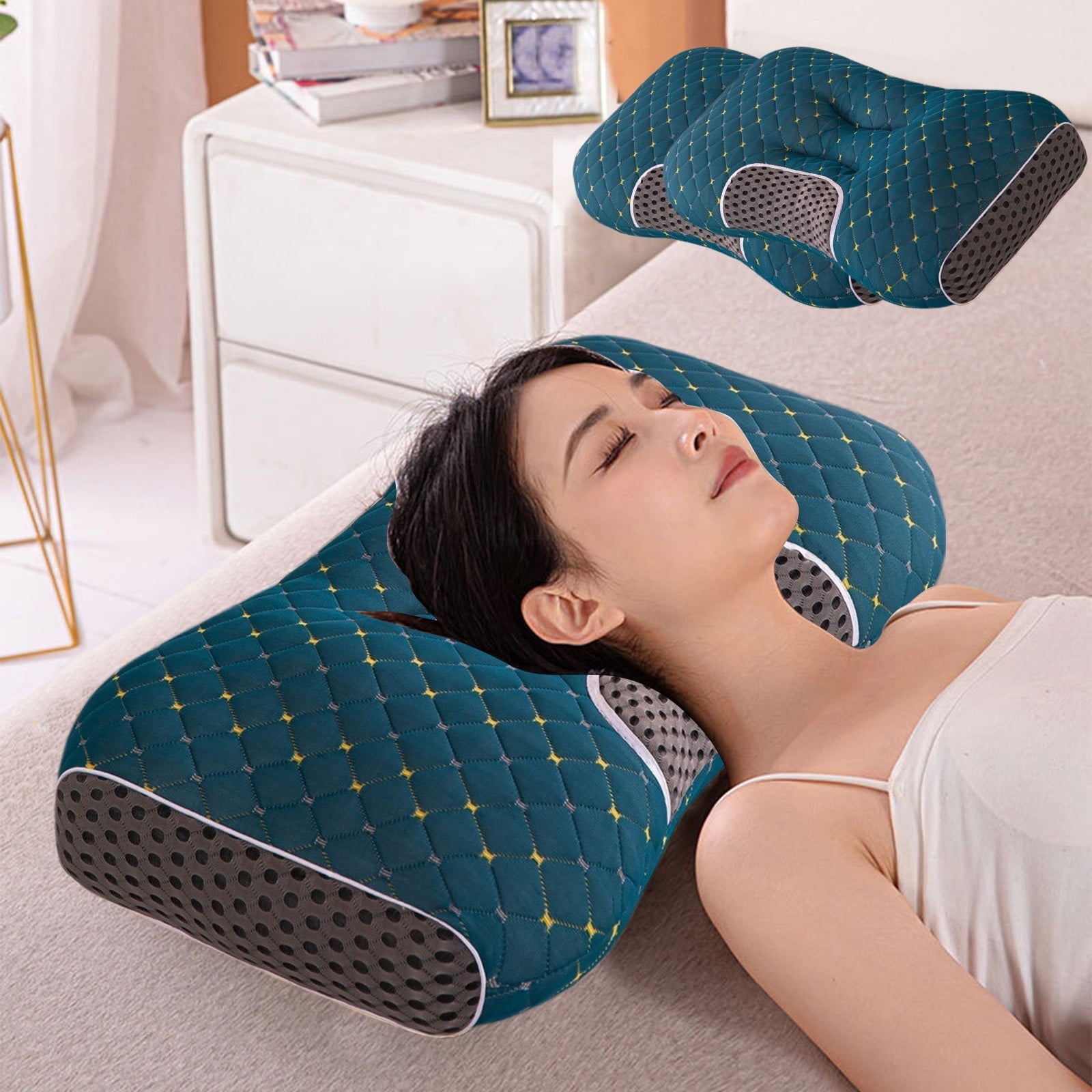 Ergonomic Memory Foam 2-Pack Orthopedic Cervical Pillows For Deep Sleep Support - Non-Collapsing Memory Foam Pillow With Neck Pain Relief, ... - Orthopedic Shredded Foam Bed Pillow Set Detail