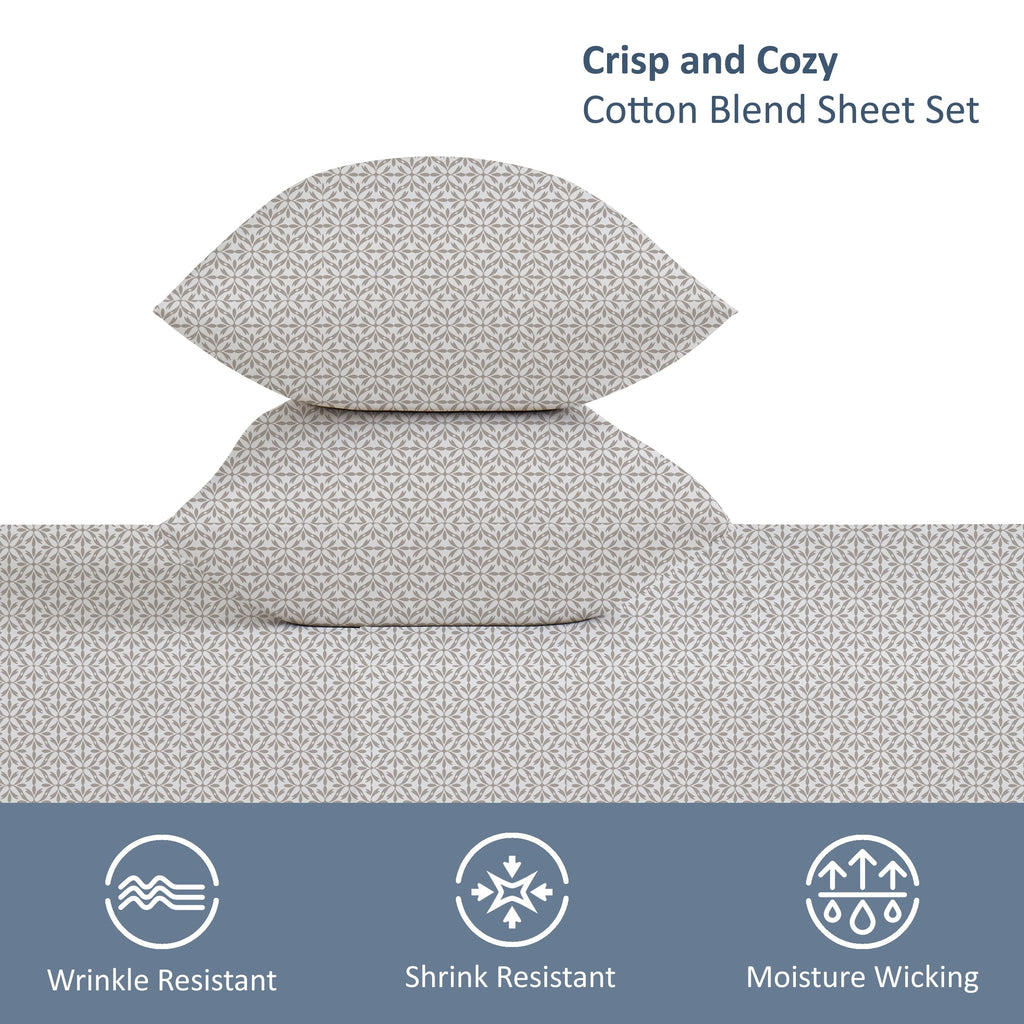 Premium Egyptian Cotton 3-Piece 300 Thread Count Grey Flake Cotton Blend Bed Sheet Set, Twin XL - Luxury Bed Sheet Set with Deep Pockets Detail