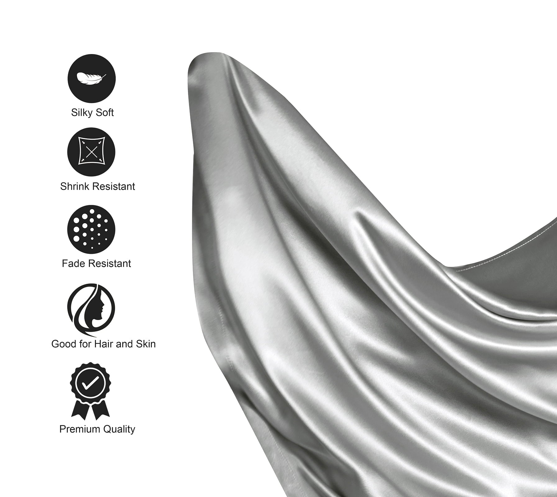 Wrinkle-Resistant Luxury Satin Sheets Set Full Size Light Gray, 4-Piece Bedding Sets with Deep Pockets - Soft and Smooth Satin Bed Shee... - Cooling Hotel Quality Bedding Sheets and Pillowcases Detail